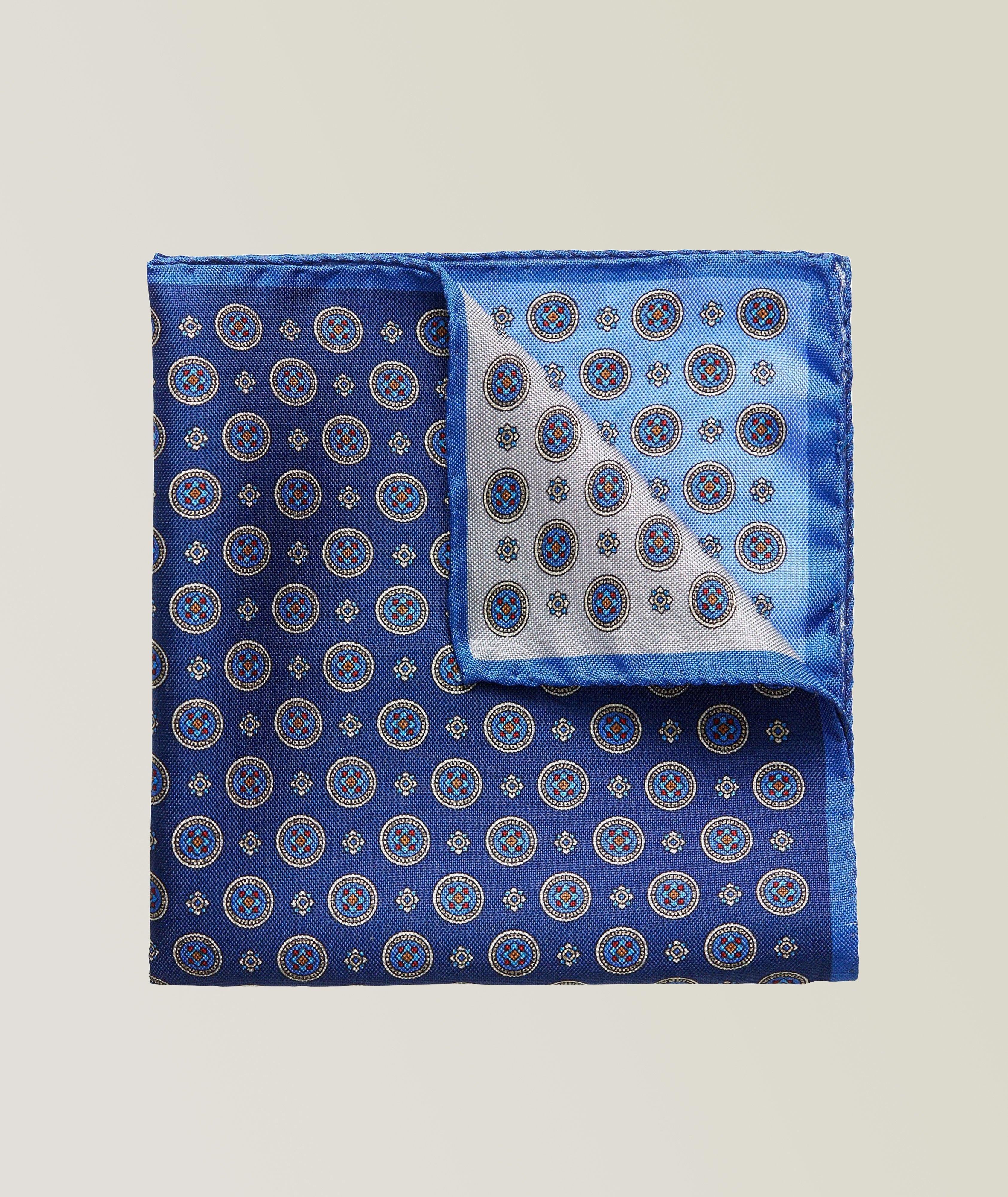 Reversible Medallion Print Silk Pocket Square image 0