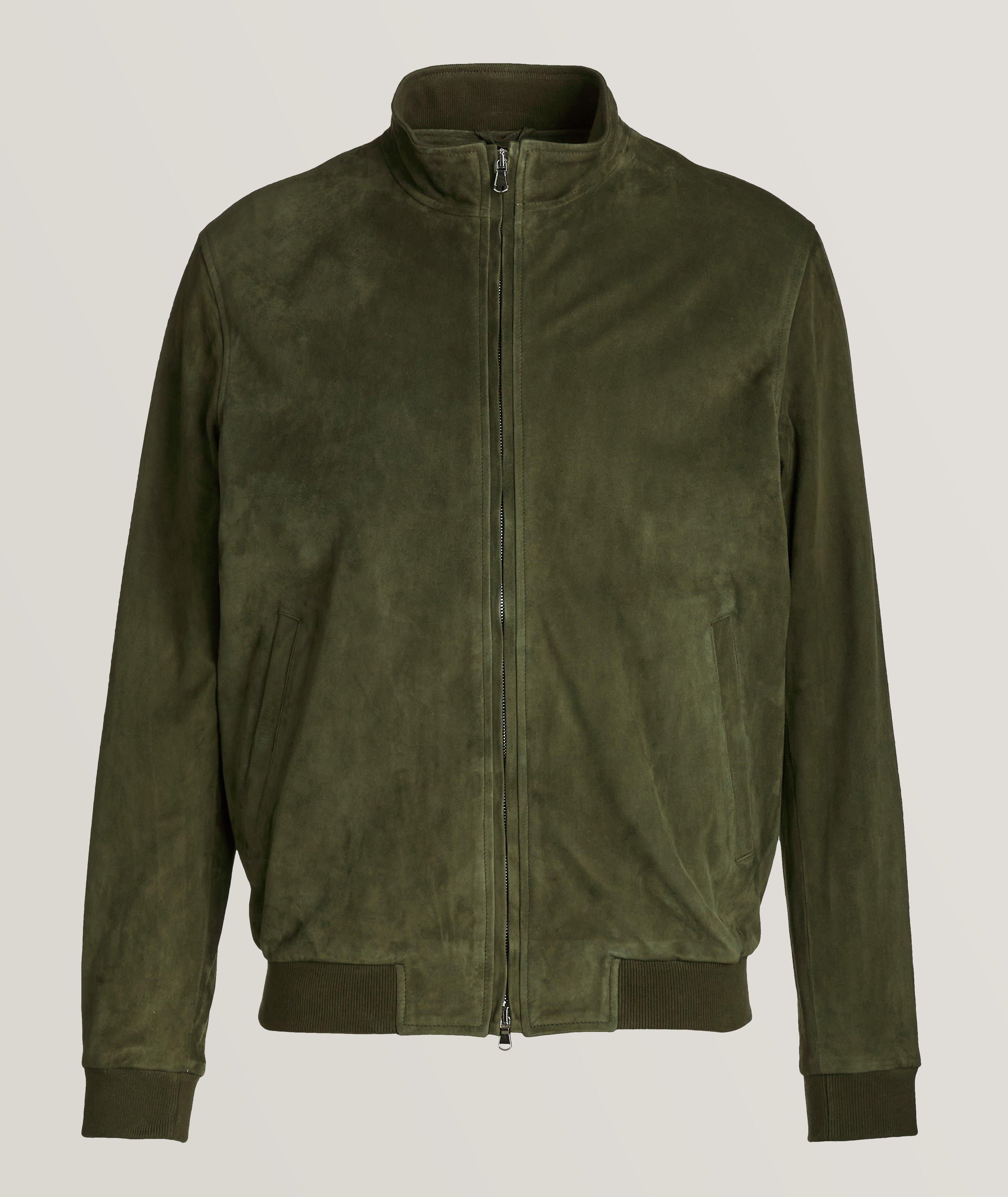 Harold Deck Zip Suede Bomber Jacket, Leather