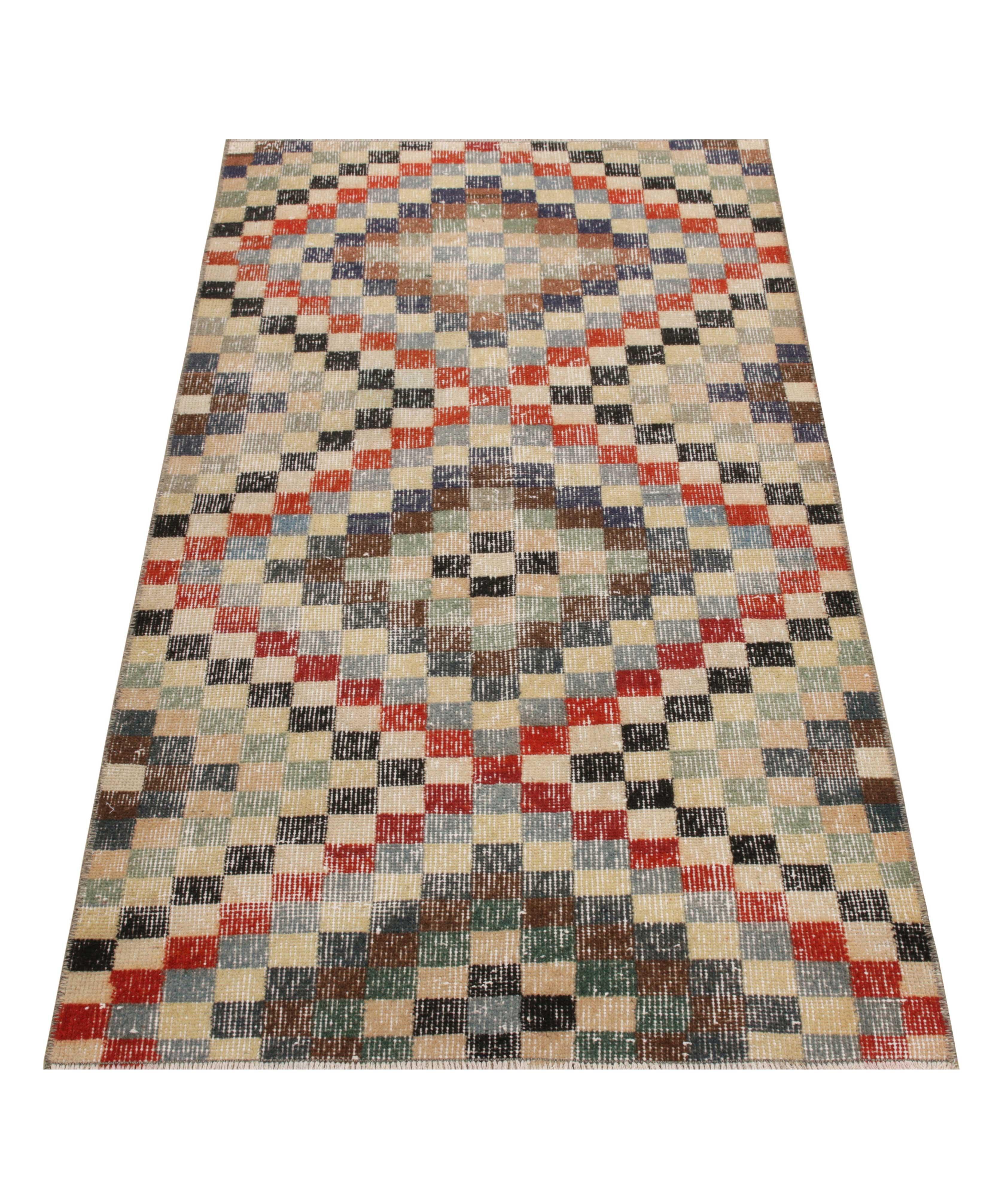 1960s Hand-Knotted Vintage Beige-Brown Geometric Rug image 0