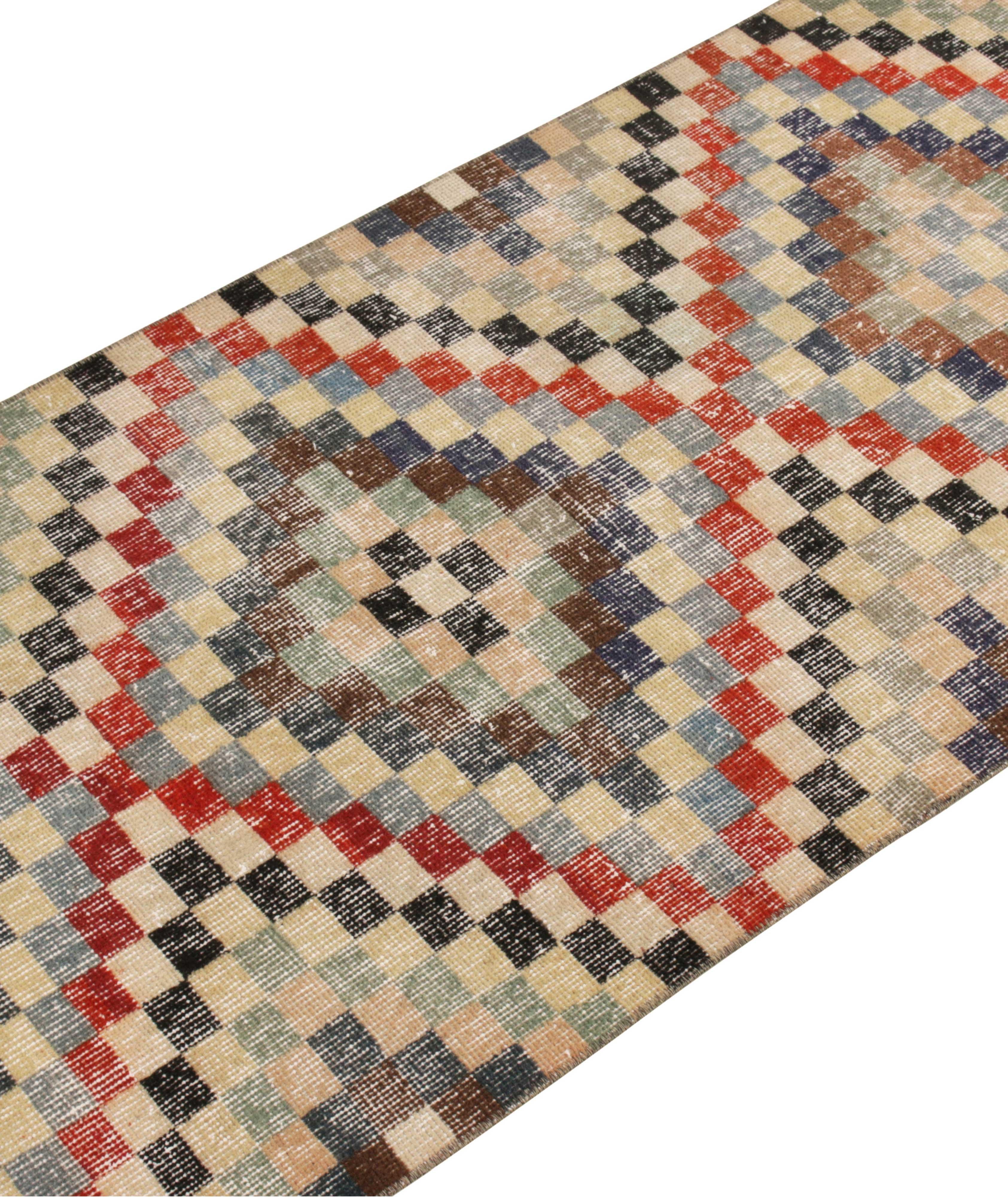 1960s Hand-Knotted Vintage Beige-Brown Geometric Rug image 1