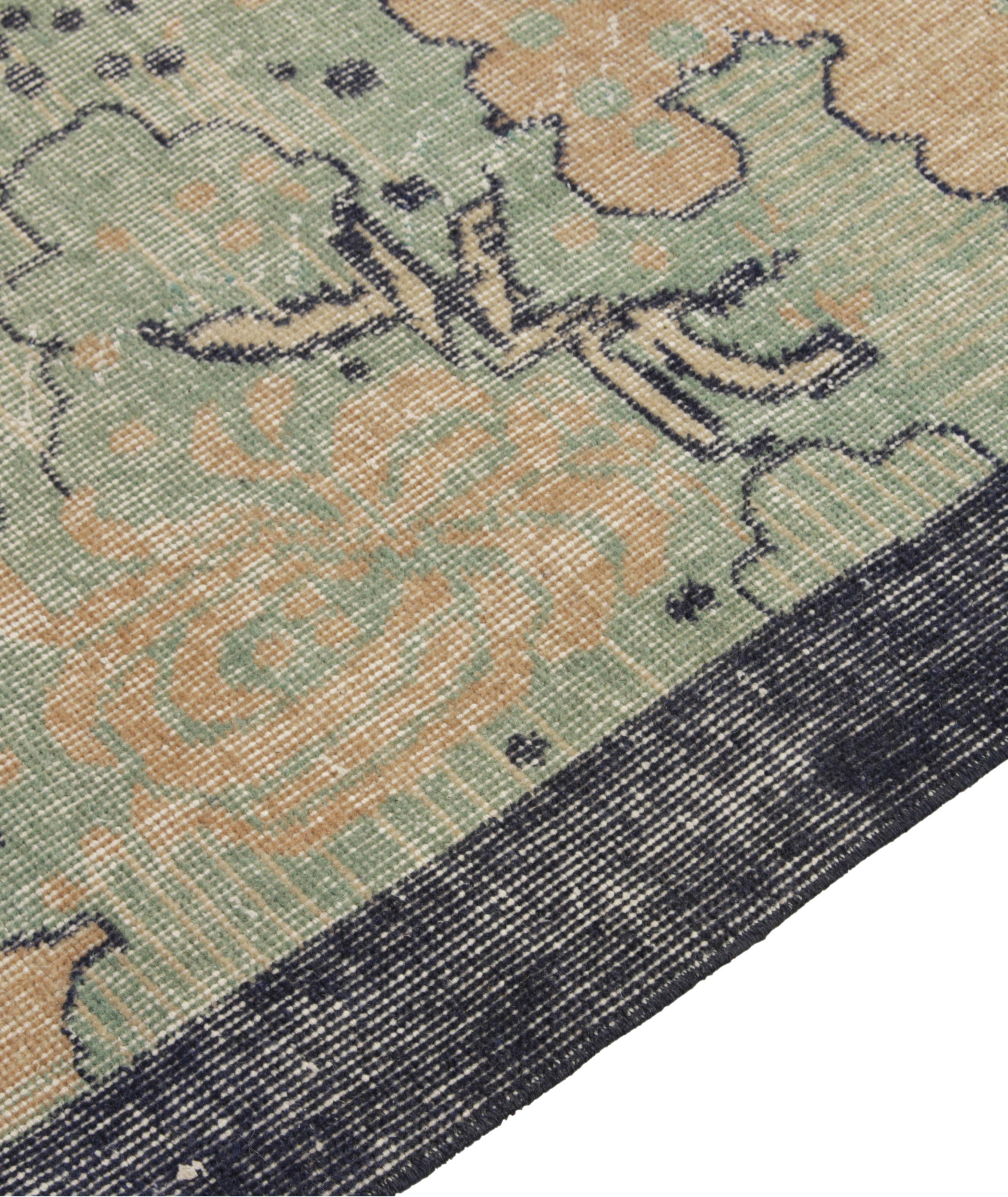 1960s Hand-Knotted Vintage Distressed Deco Floral Rug image 3