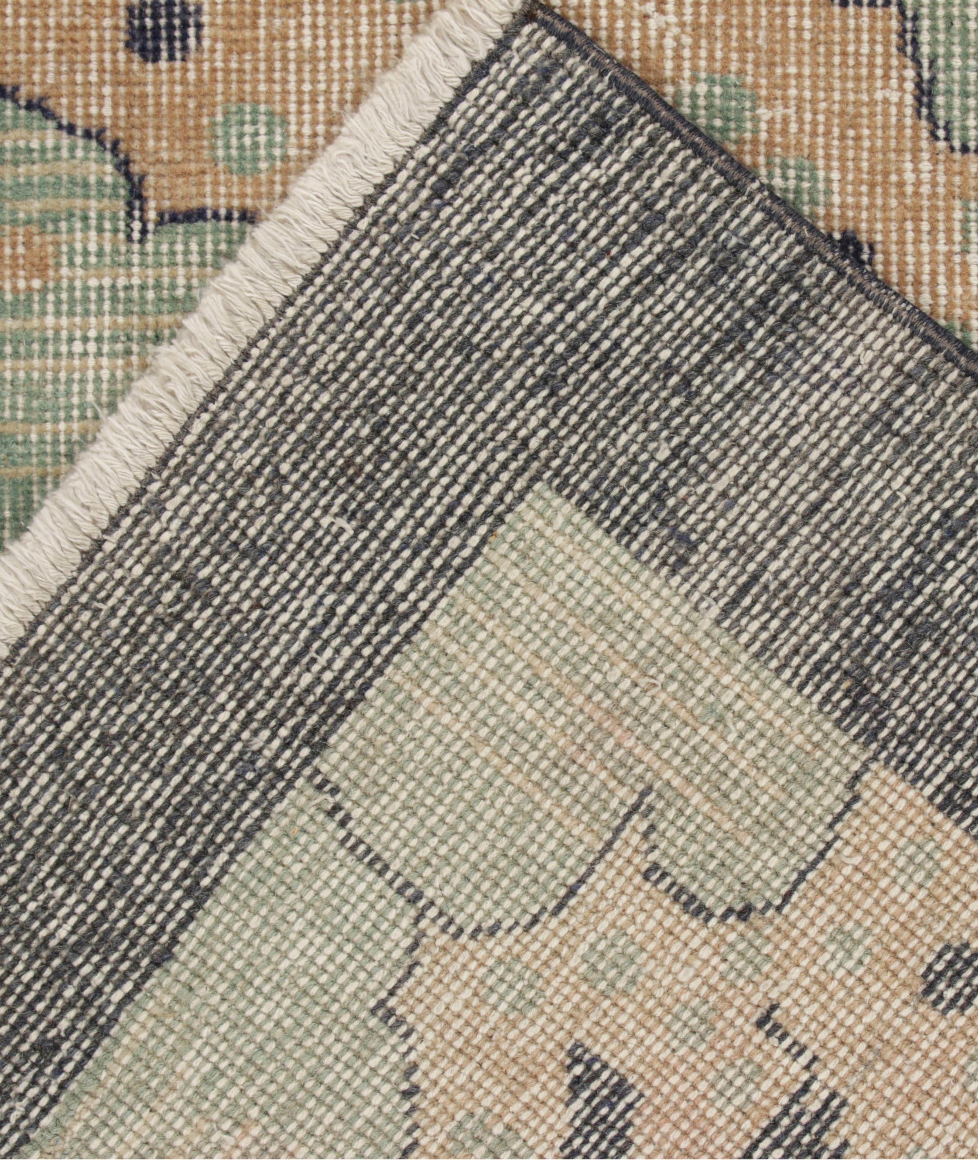1960s Hand-Knotted Vintage Distressed Deco Floral Rug image 4