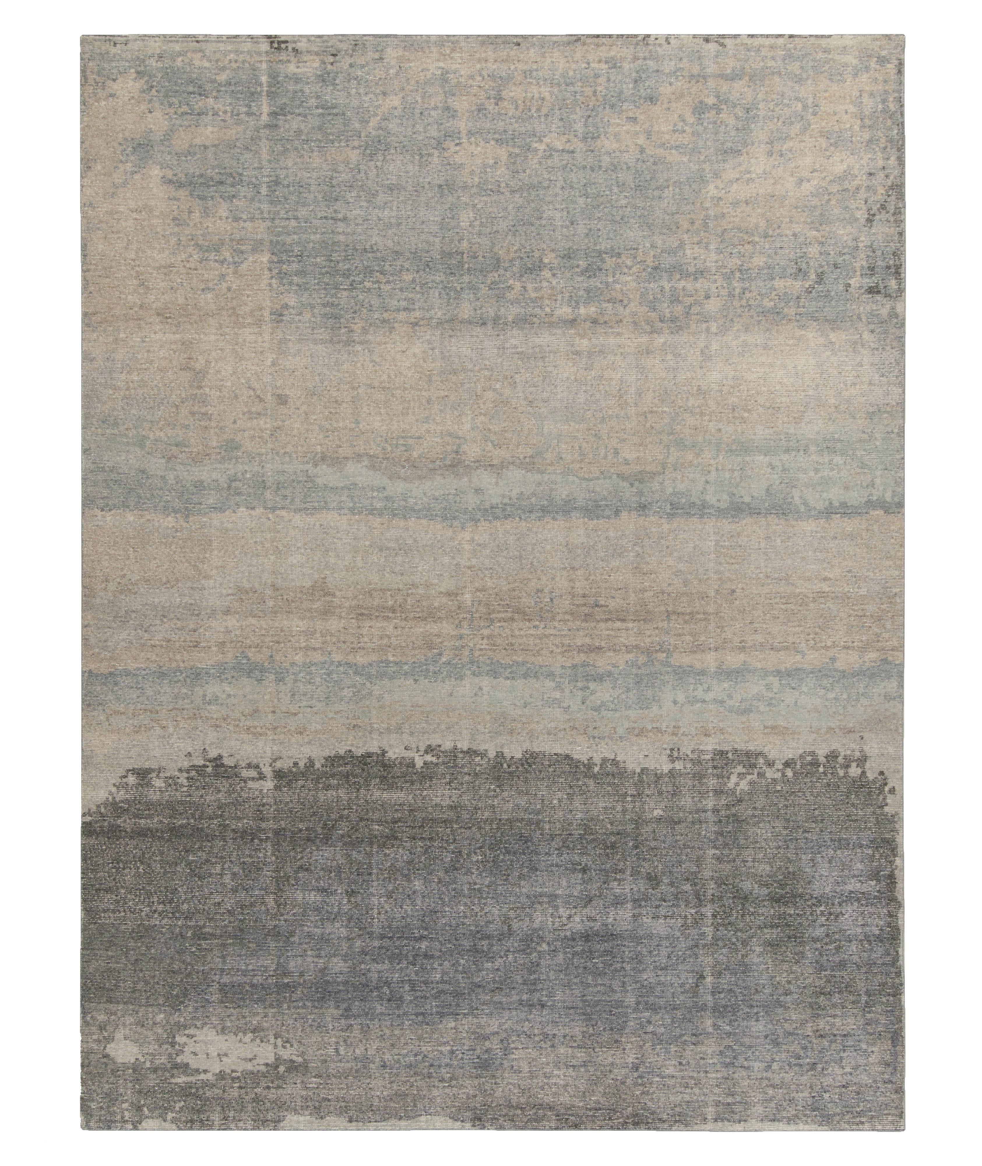 Distressed Modern Grey Blue Beige Abstract Rug image 0