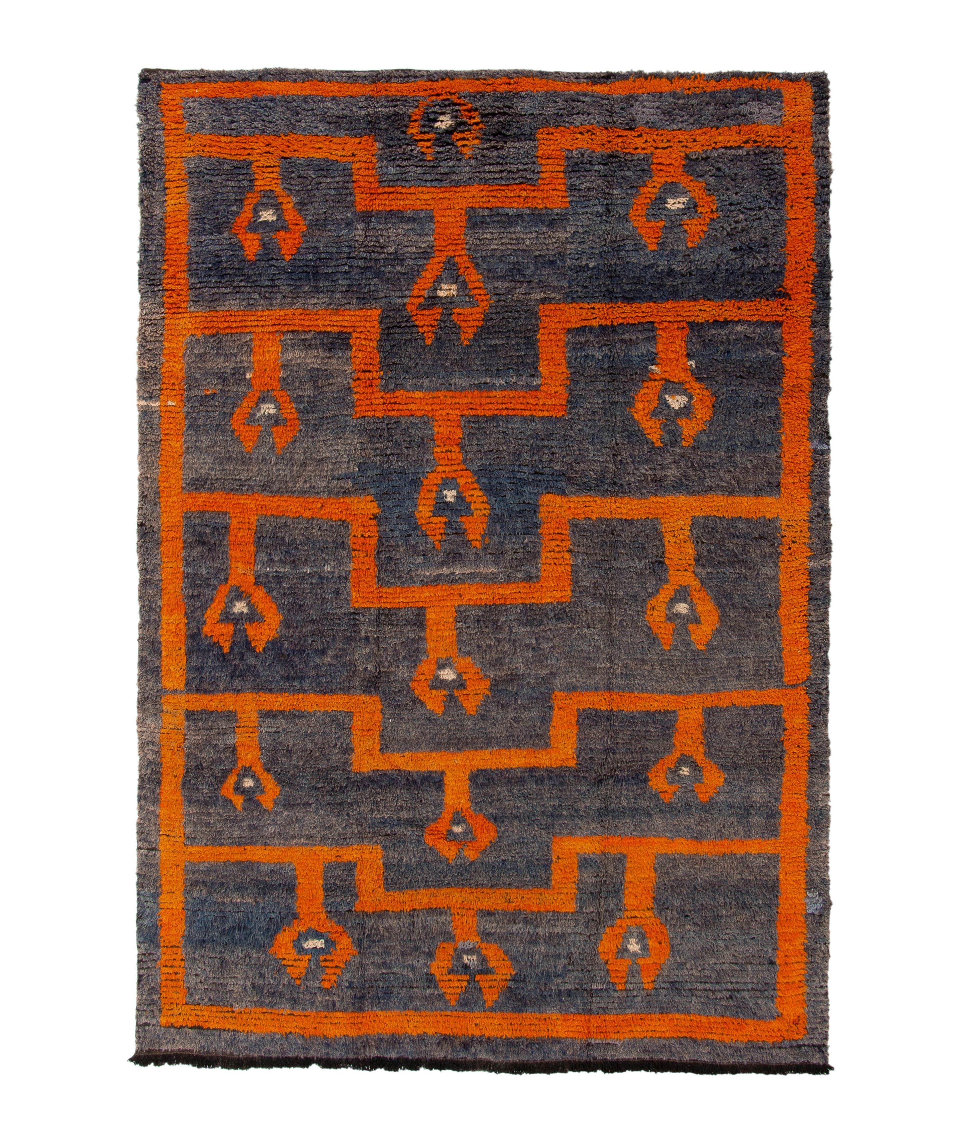 Tapis d’époque à poils longs à motif géométrique image 0