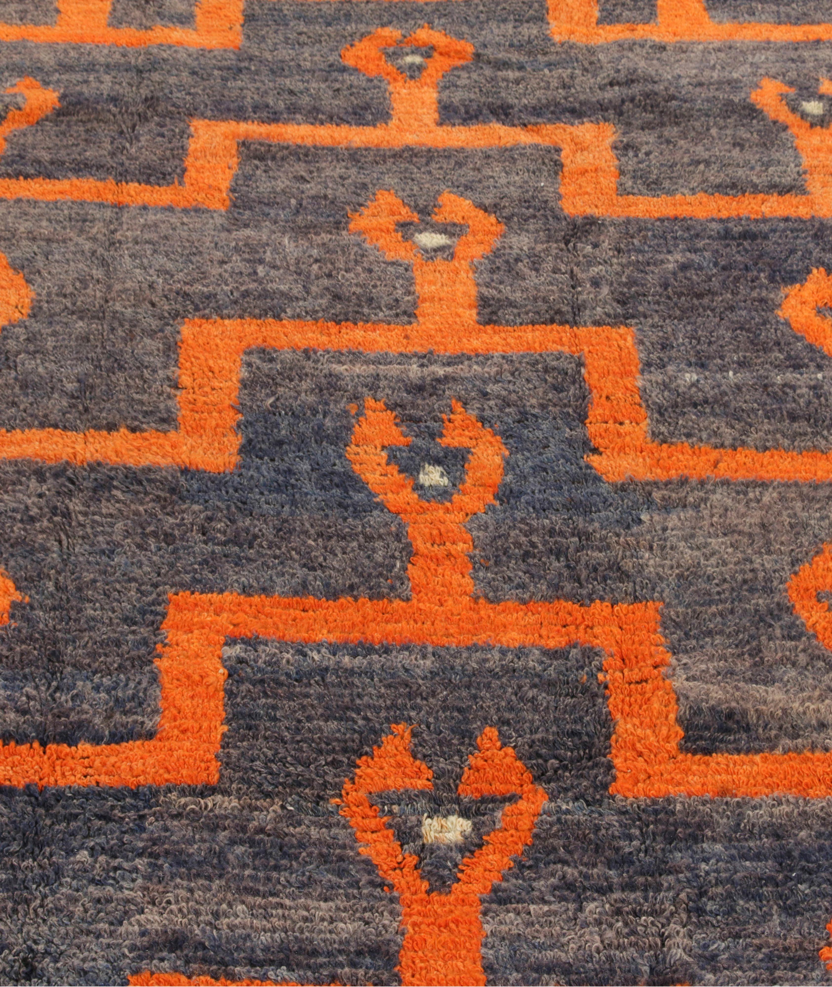 Tapis d’époque à poils longs à motif géométrique image 3