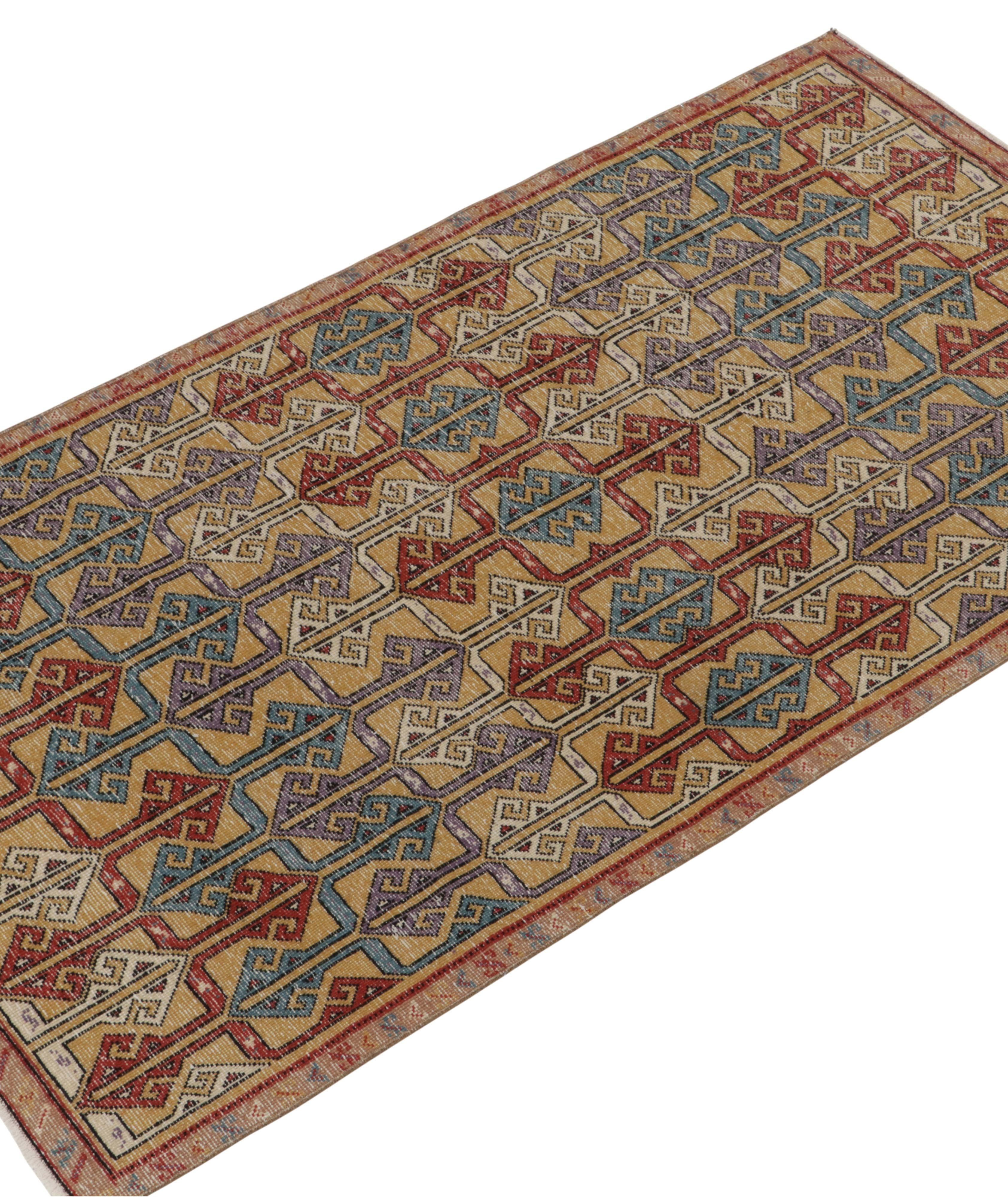 1960s Vintage Distressed Geometric Pattern Rug image 1