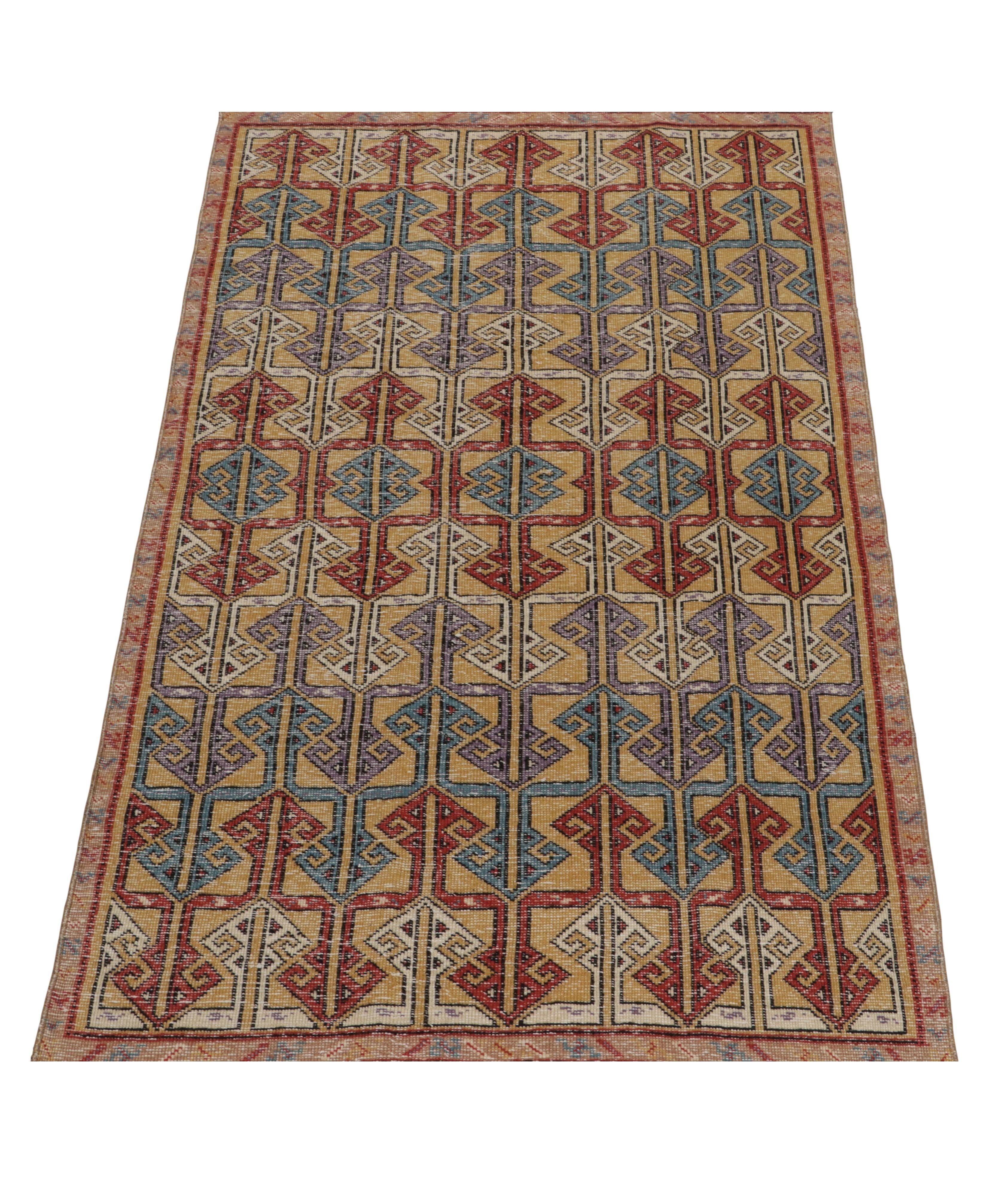 1960s Vintage Distressed Geometric Pattern Rug image 2