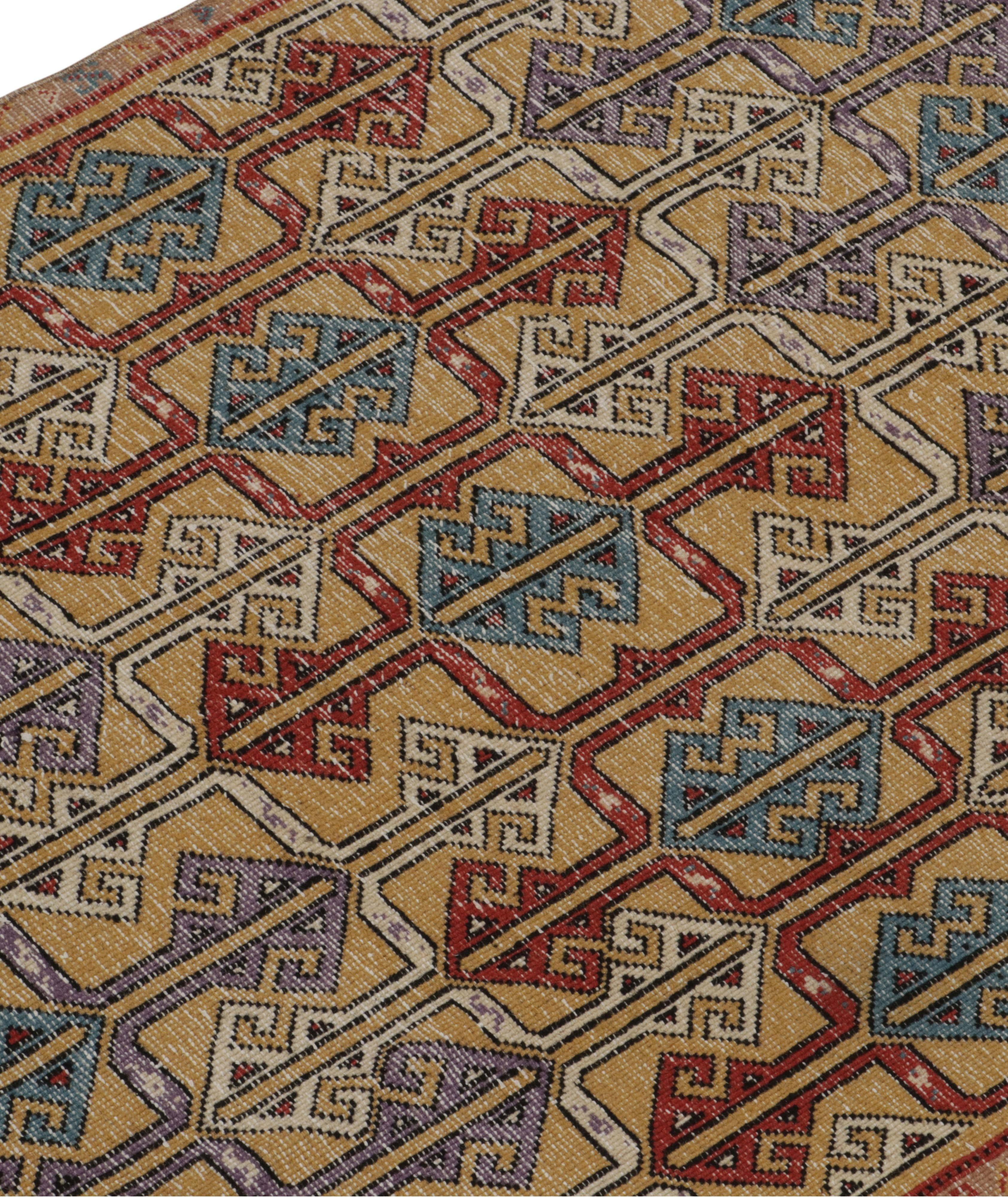 1960s Vintage Distressed Geometric Pattern Rug image 3