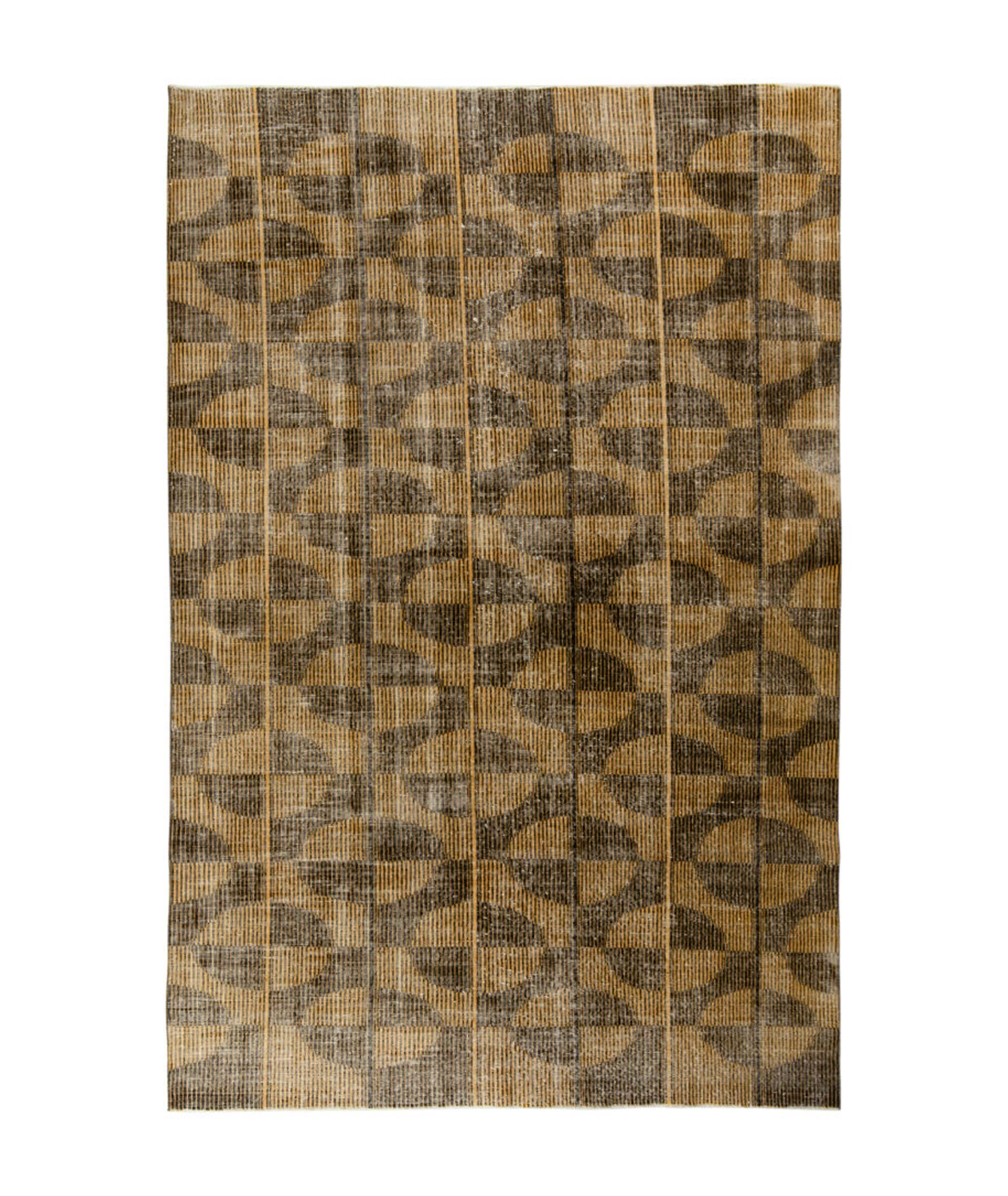 1960s Vintage Distressed Zeki Müren Geometric Pattern Rug image 0