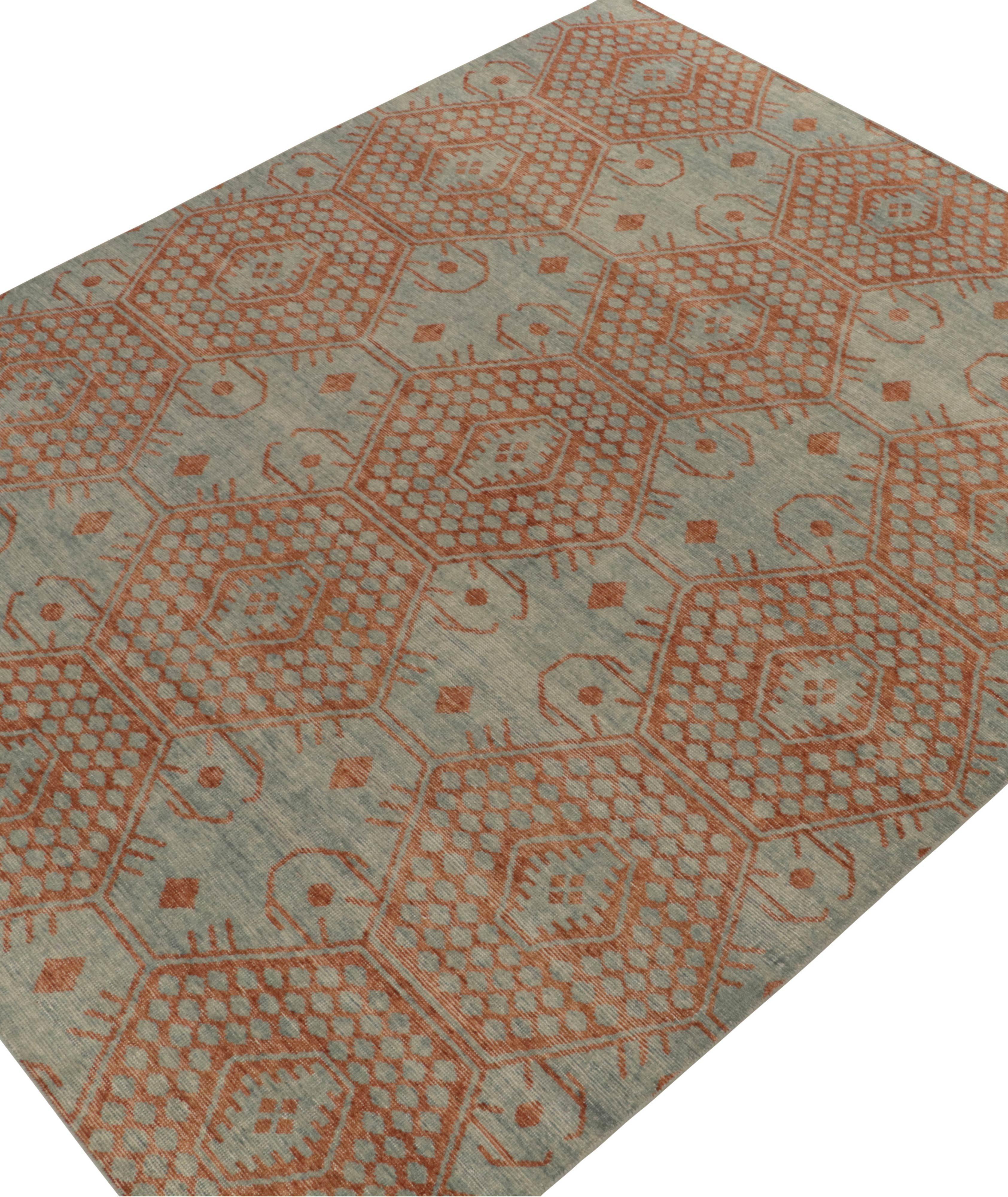 Distressed Blue Rust & Orange Geometric Rug image 1
