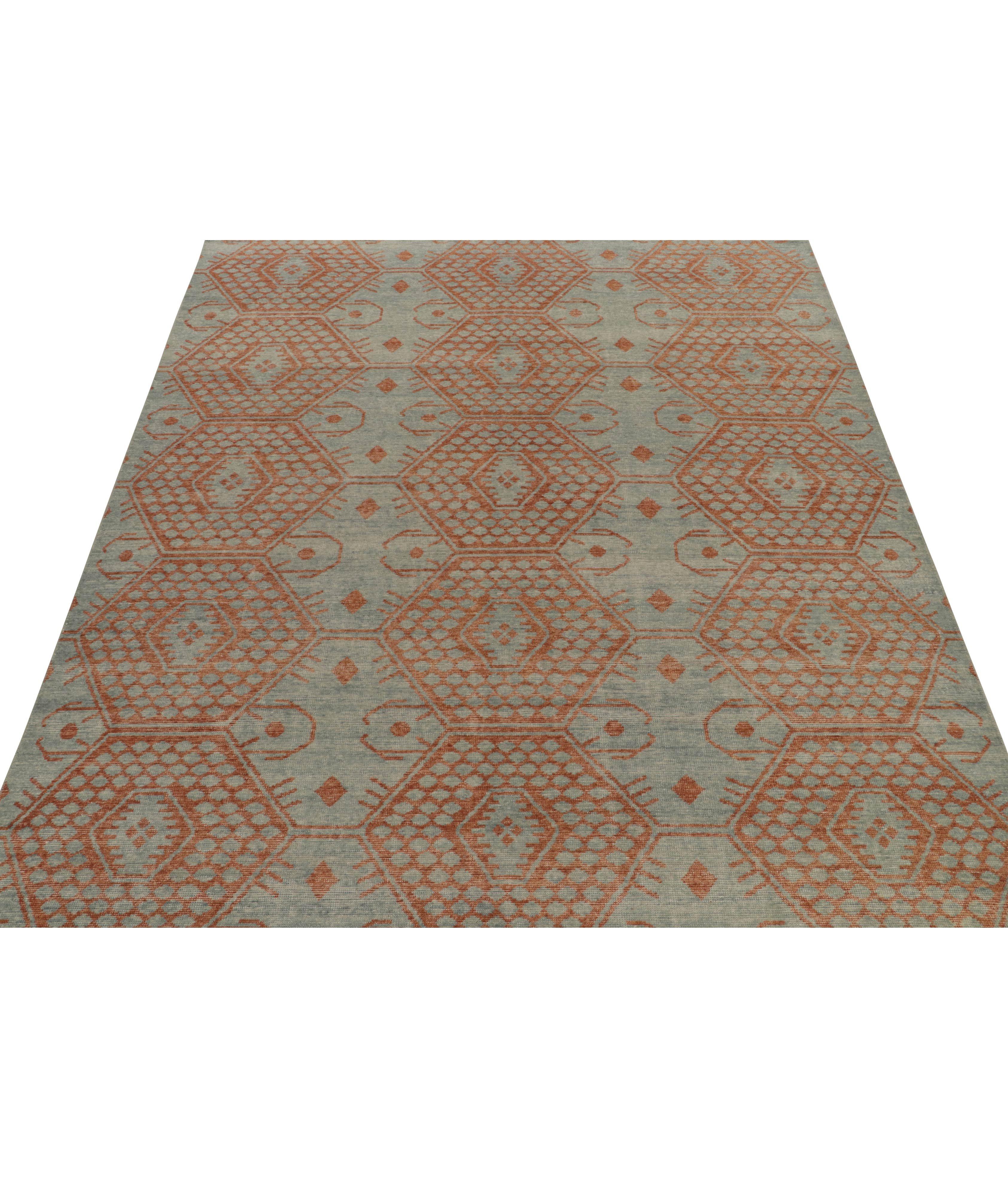Distressed Blue Rust & Orange Geometric Rug image 2