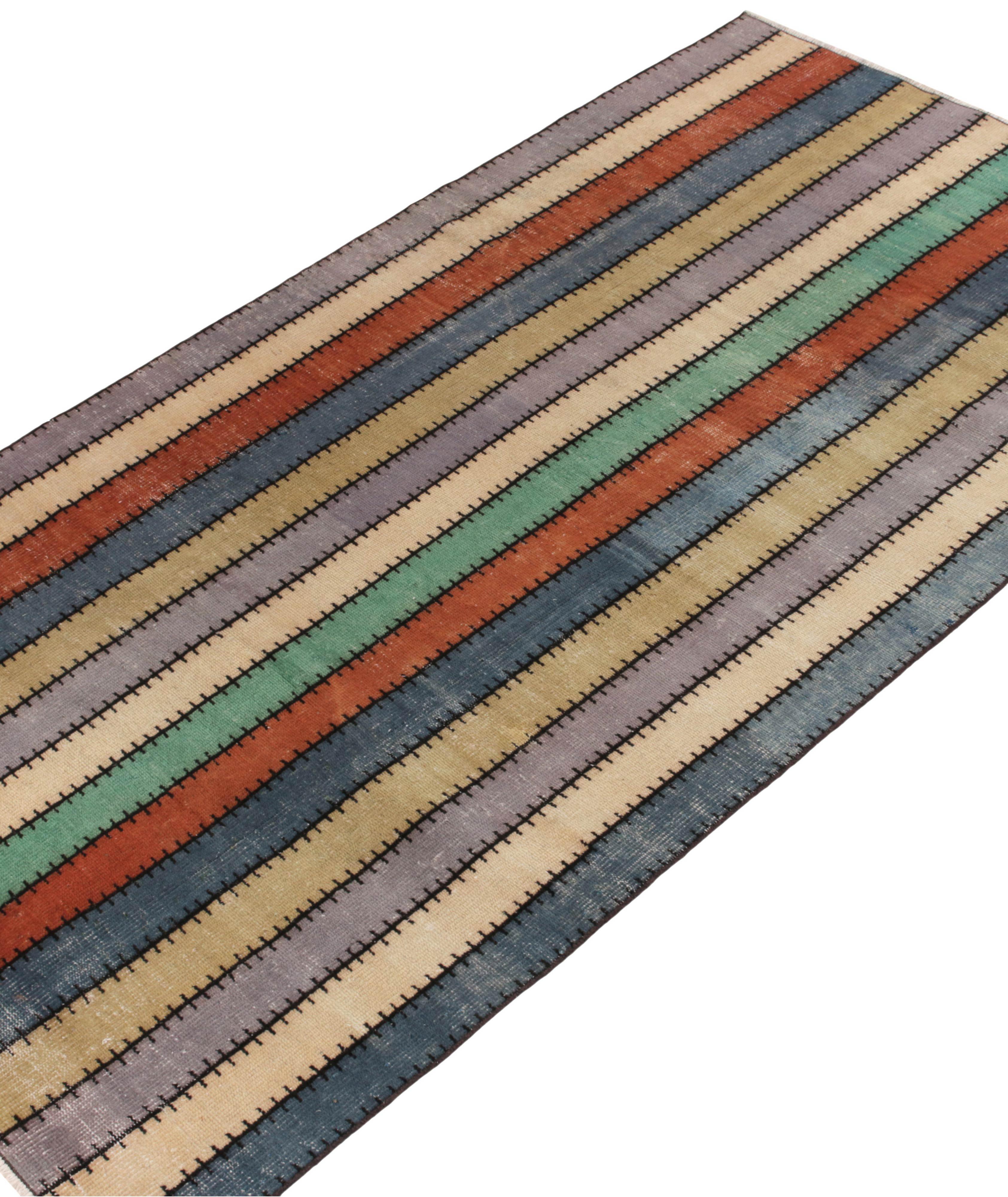 Tapis d’époque d’aspect usé à rayures image 1