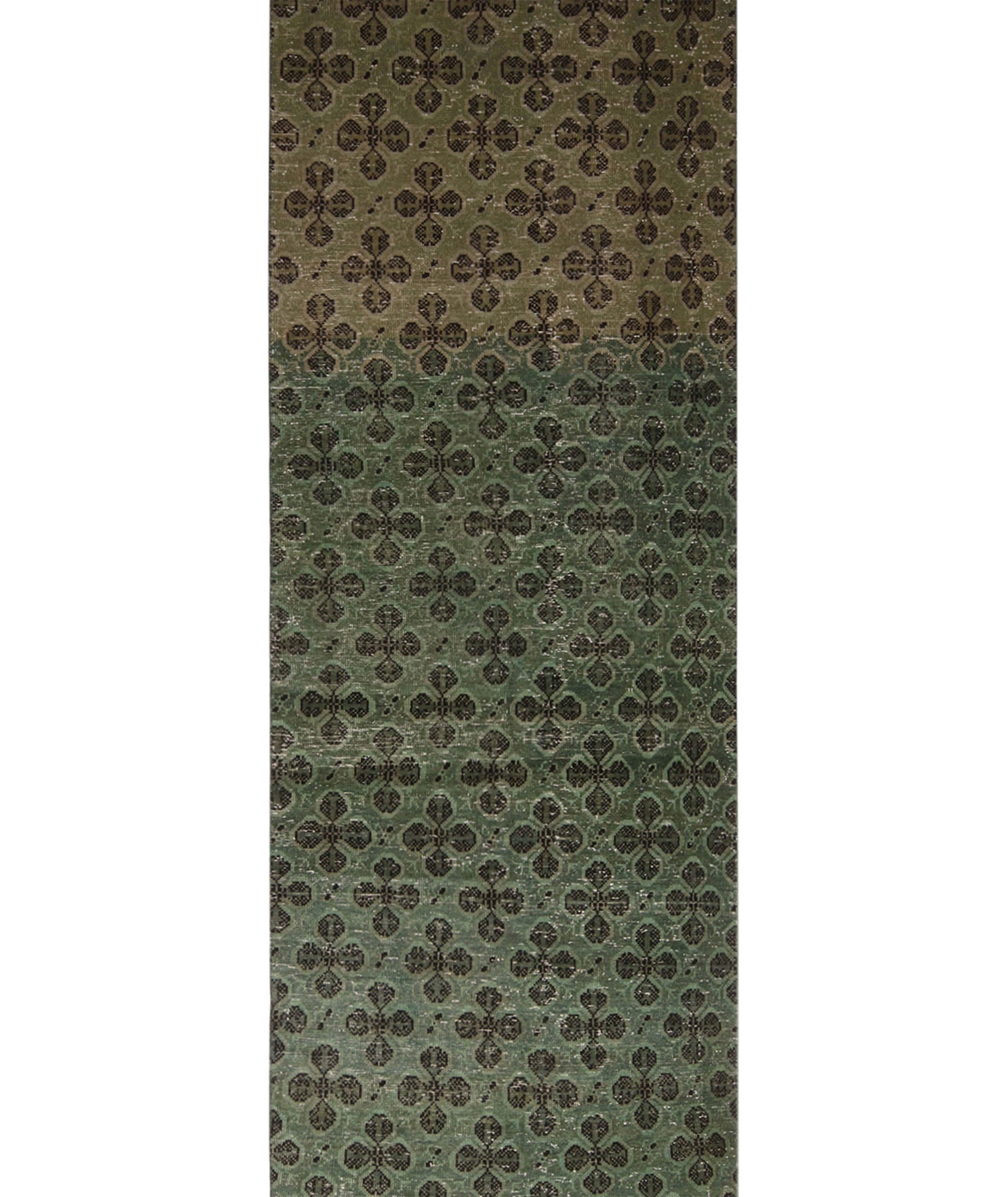 Vintage Green and Black Wool Runner 19925 image 0