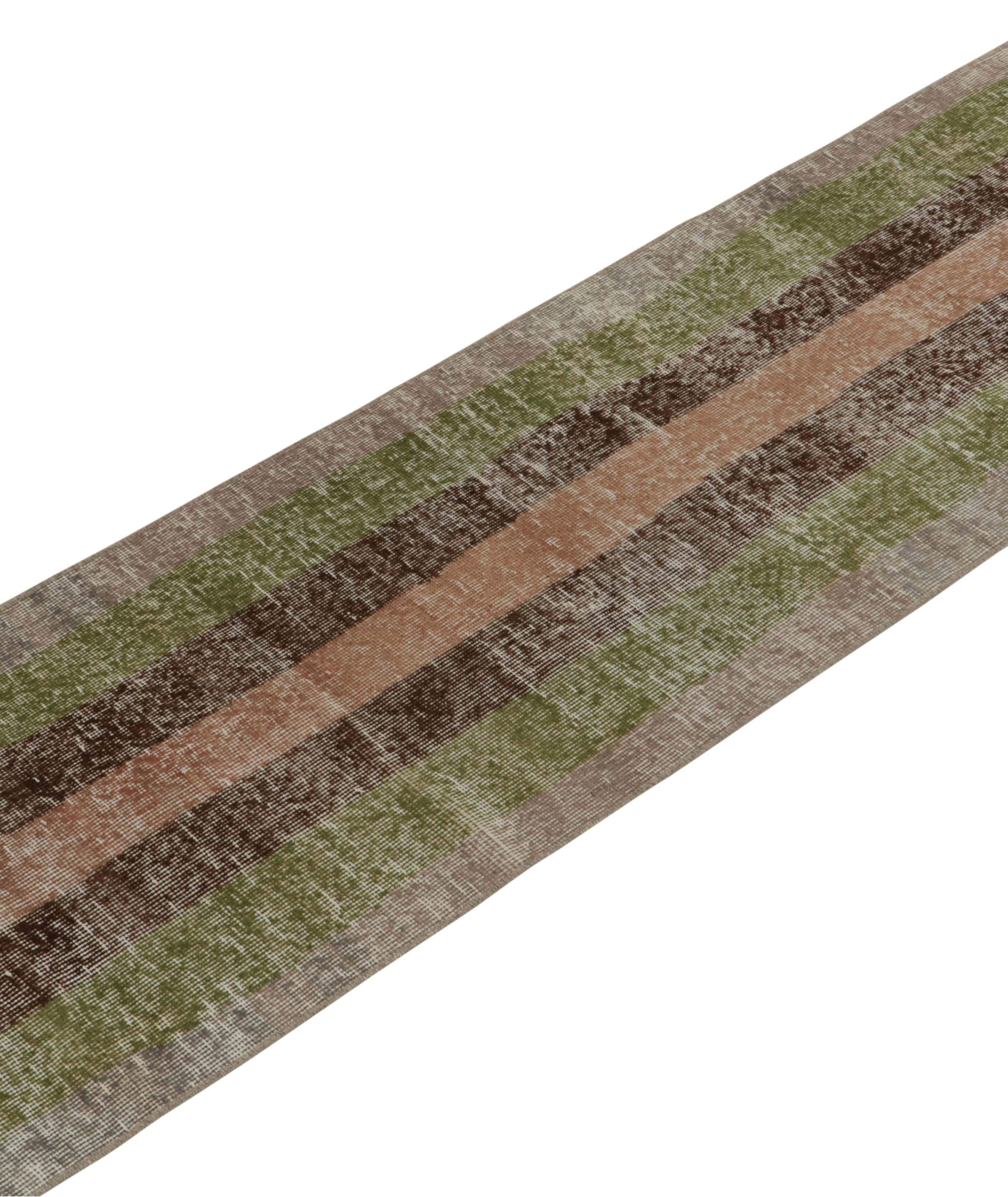 1960s Vintage Distressed Runner in Rust, Beige-Brown and Green Stripes image 1