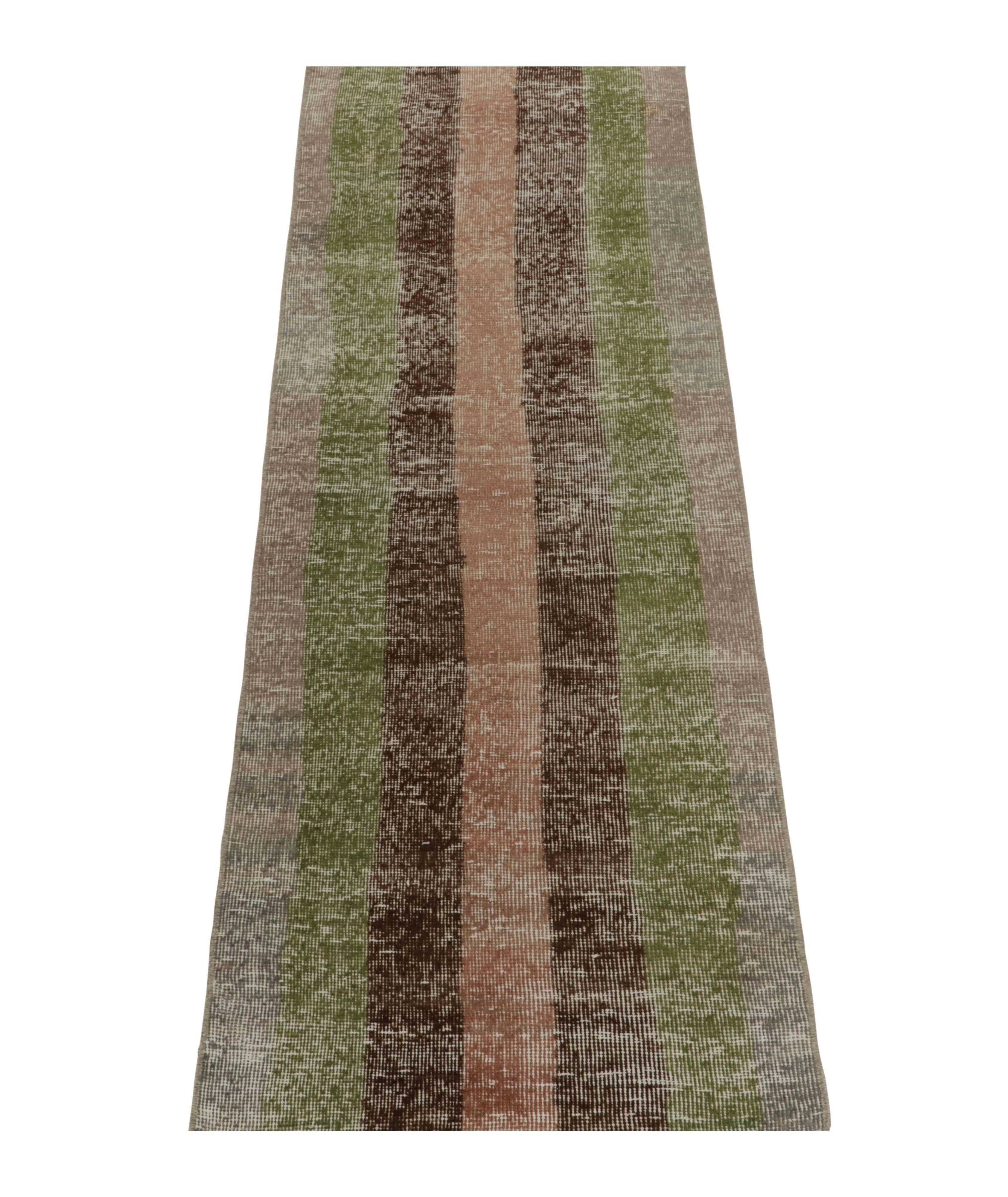 1960s Vintage Distressed Runner in Rust, Beige-Brown and Green Stripes image 2