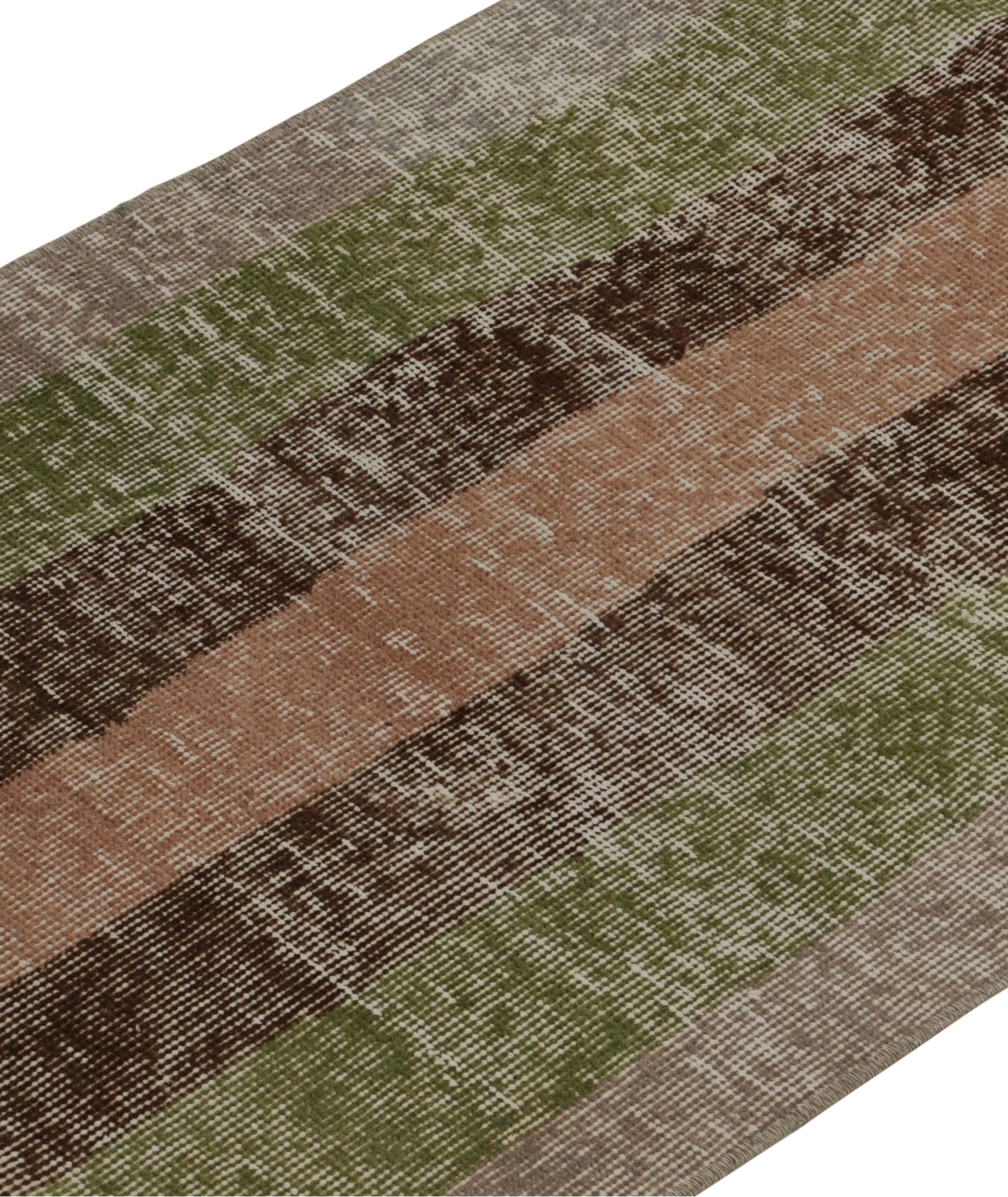 1960s Vintage Distressed Runner in Rust, Beige-Brown and Green Stripes image 3