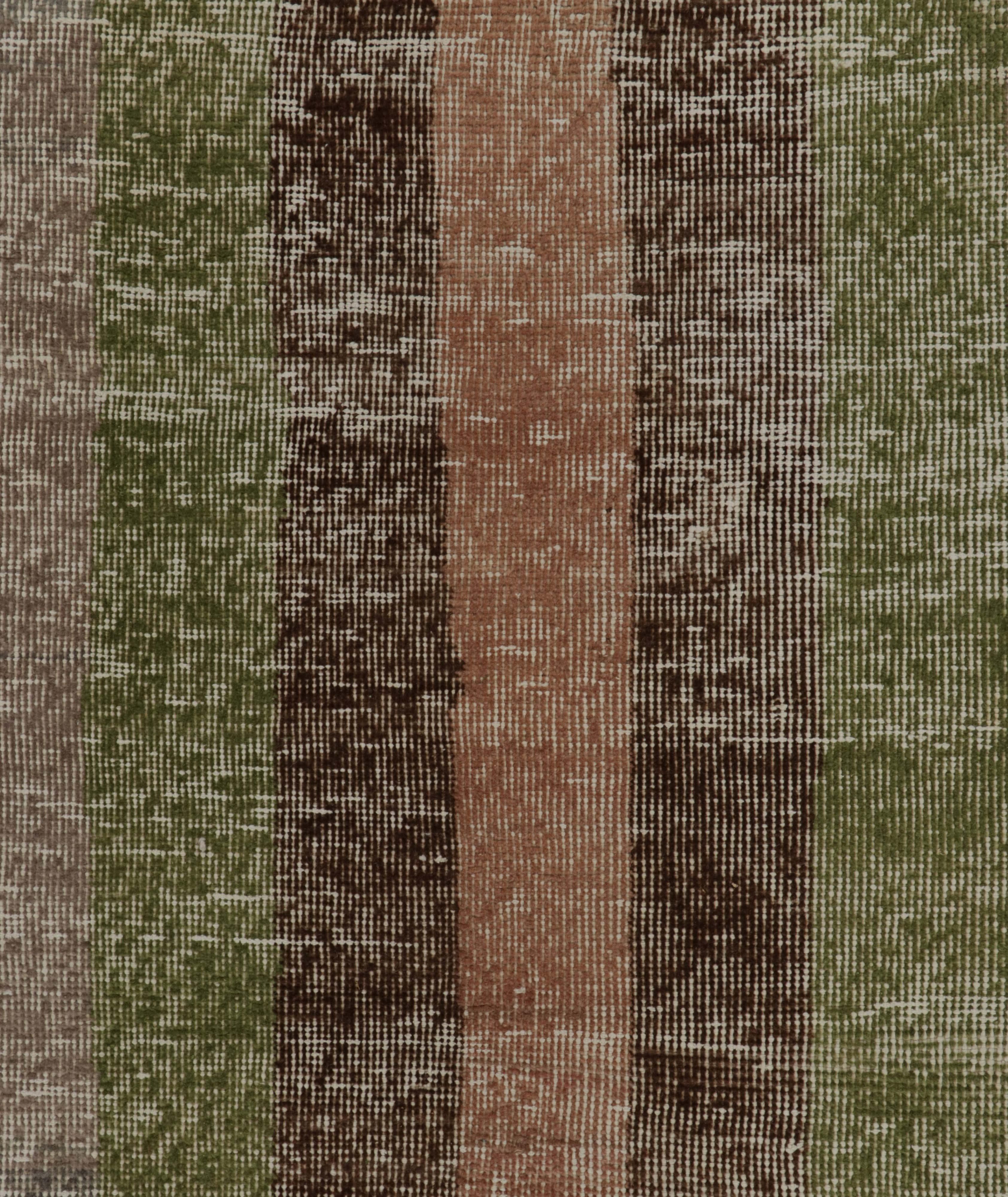 1960s Vintage Distressed Runner in Rust, Beige-Brown and Green Stripes image 5