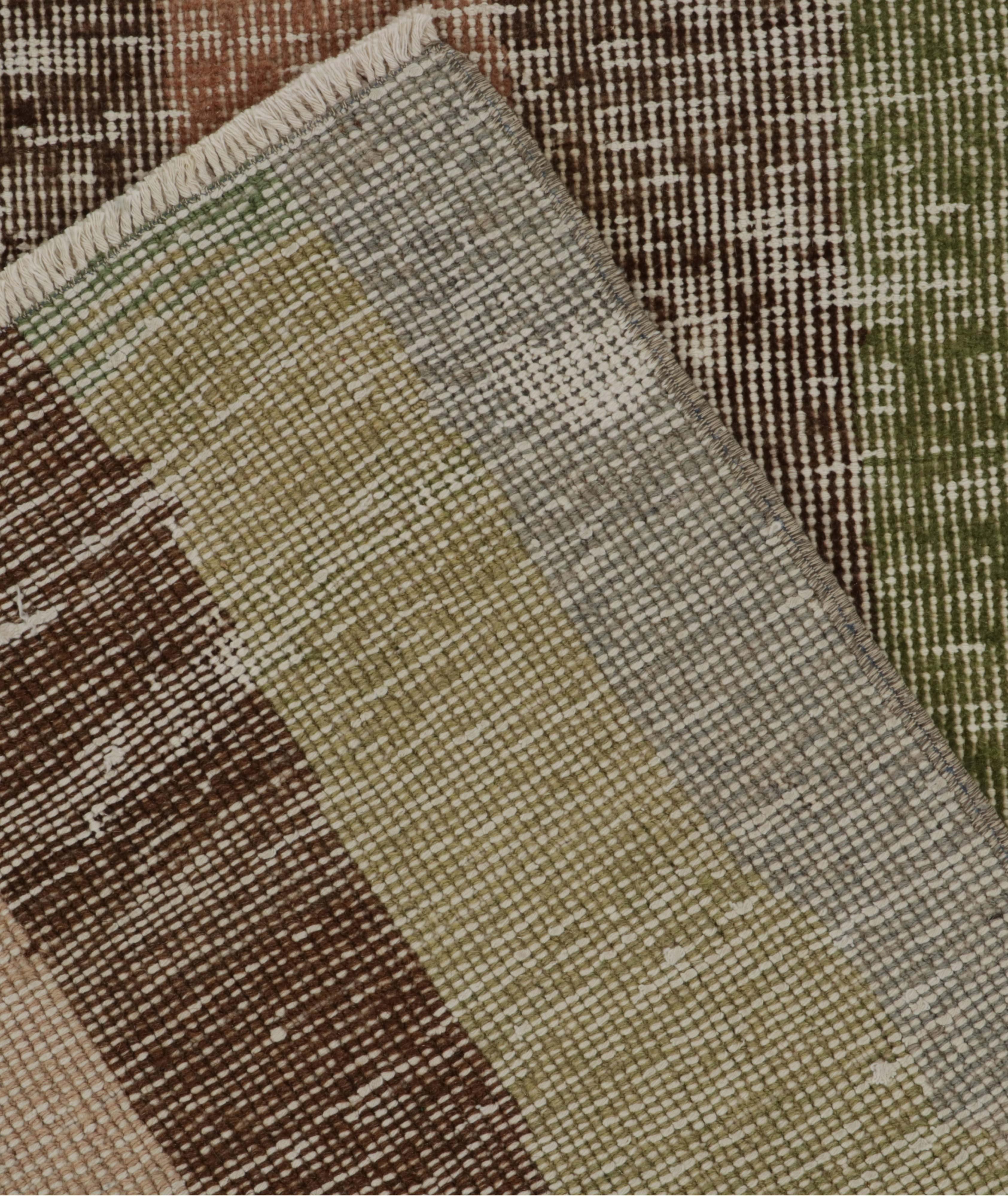 1960s Vintage Distressed Runner in Rust, Beige-Brown and Green Stripes image 6