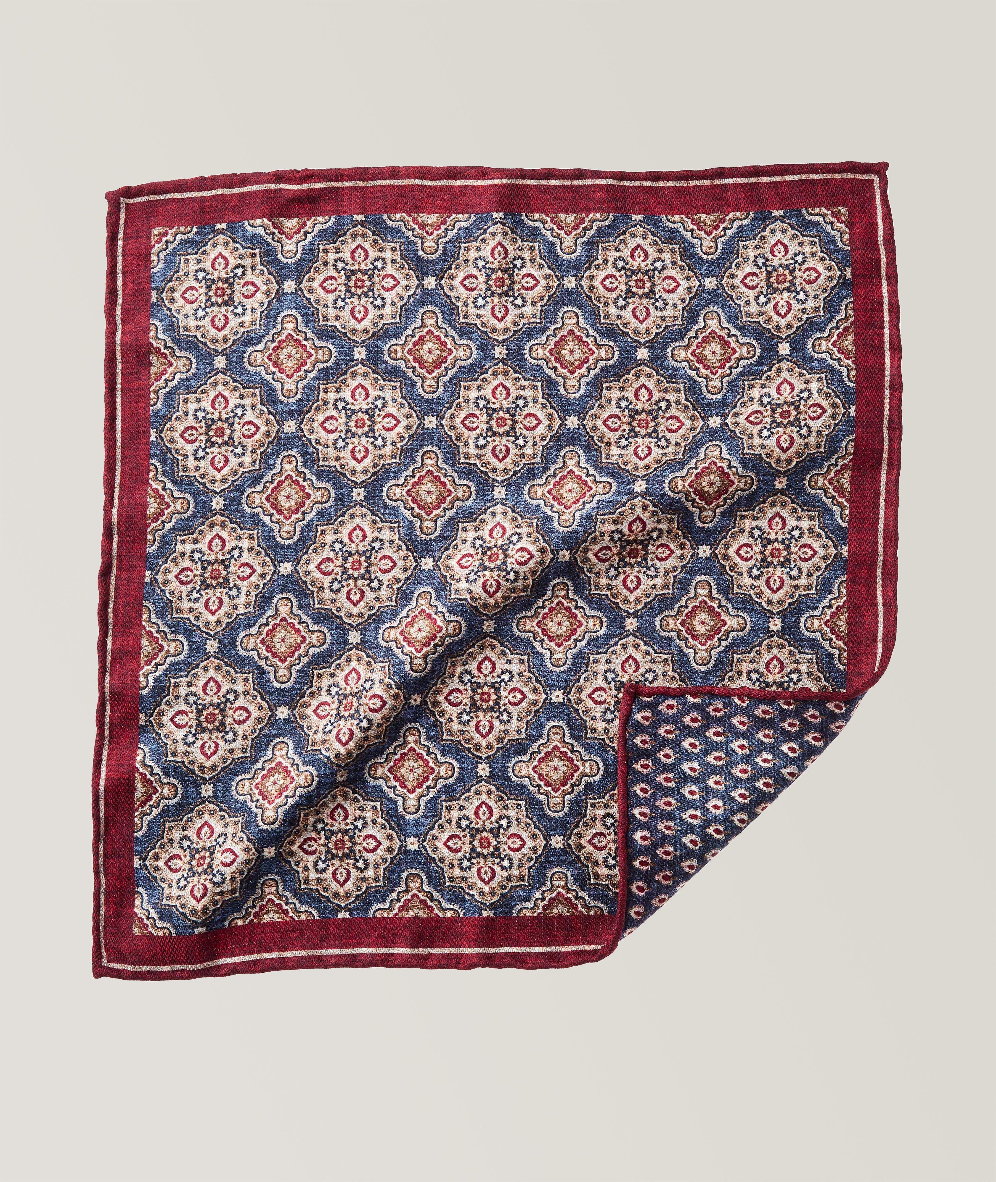 Reversible Medallion Patterned Silk Pocket Square image 0