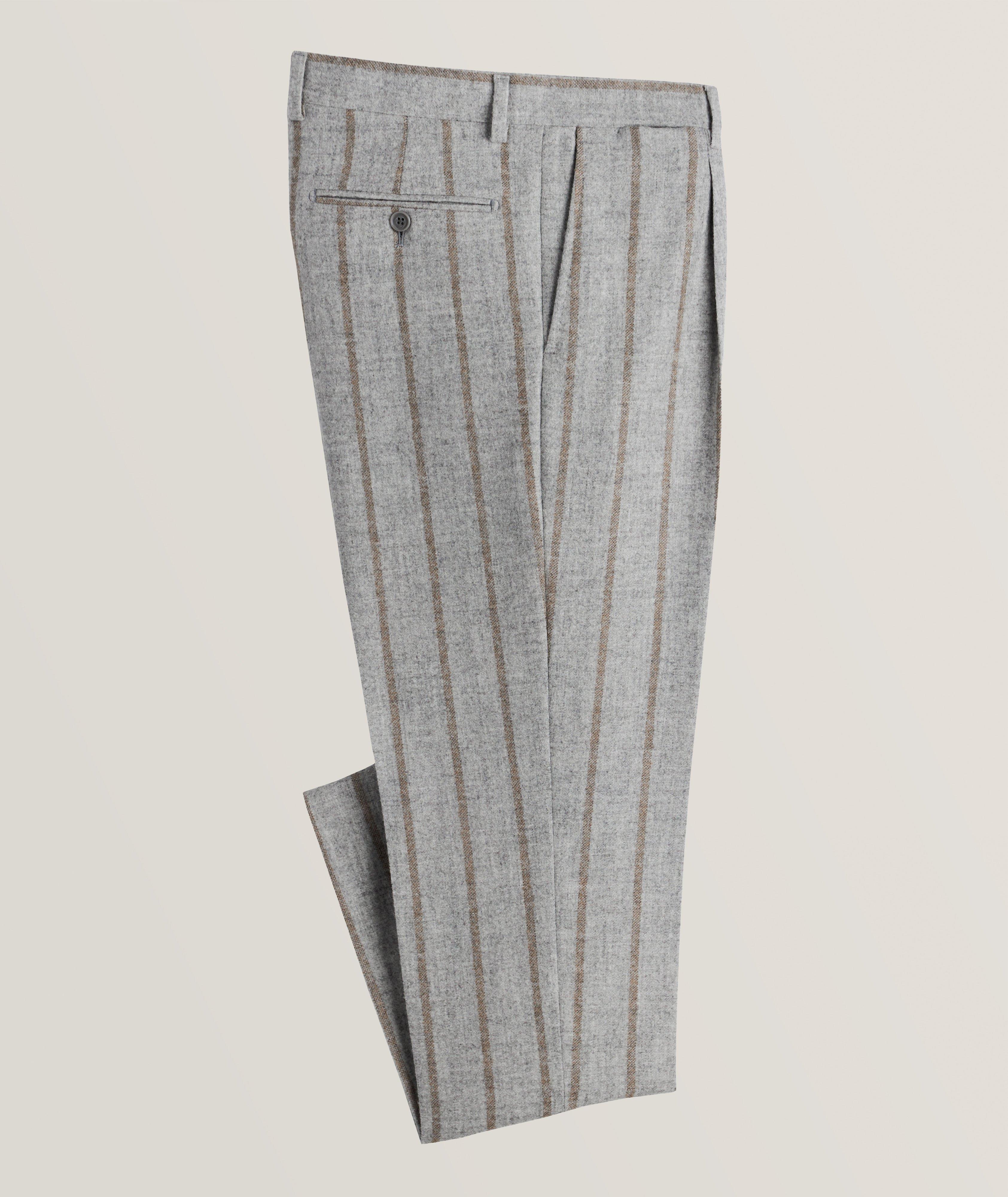 Pantalon habillé en laine à rayures et à plis image 0