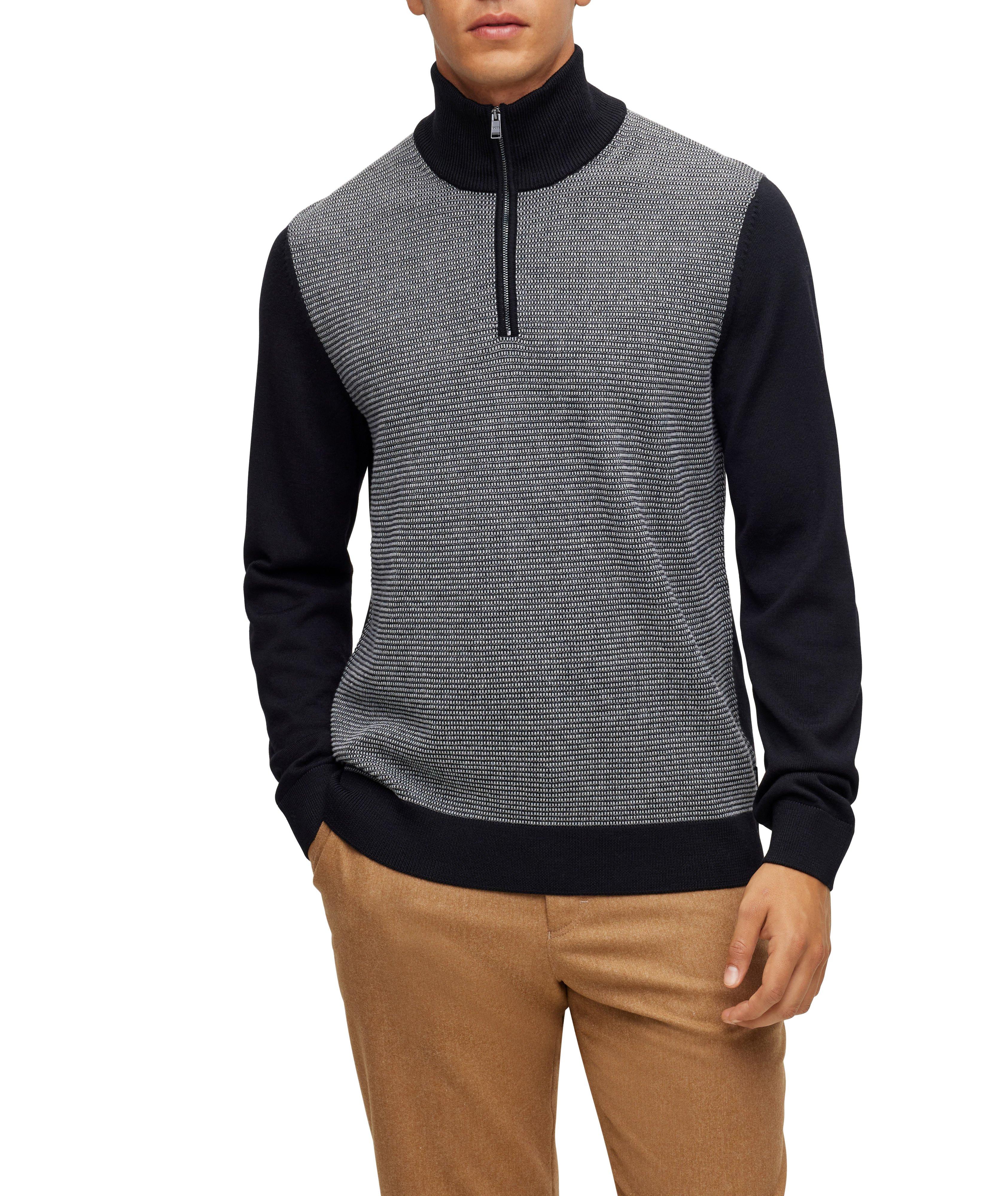 Virgin Wool Quarter Zip Micro Structure Sweater image 1