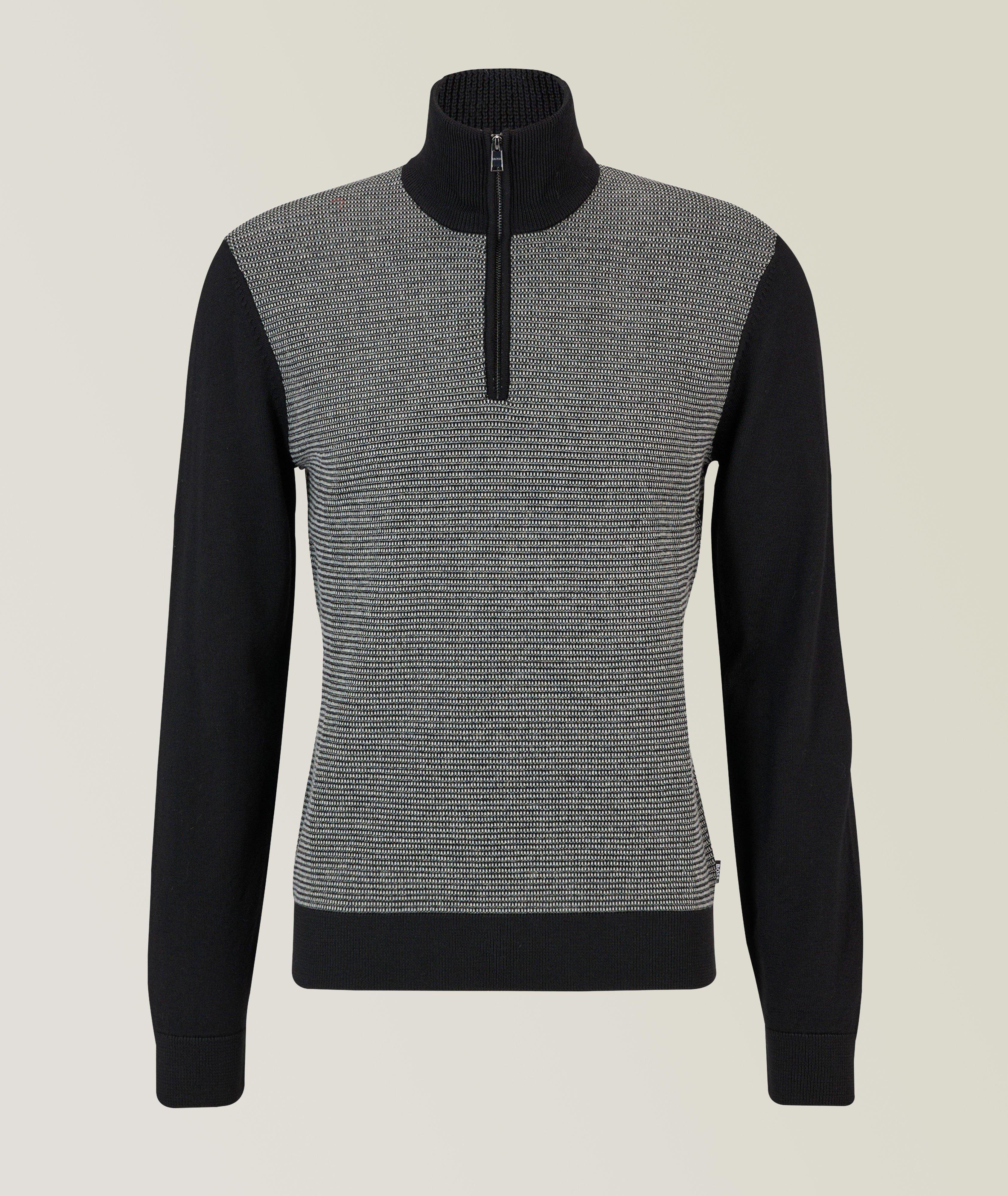 Virgin Wool Quarter Zip Micro Structure Sweater image 0