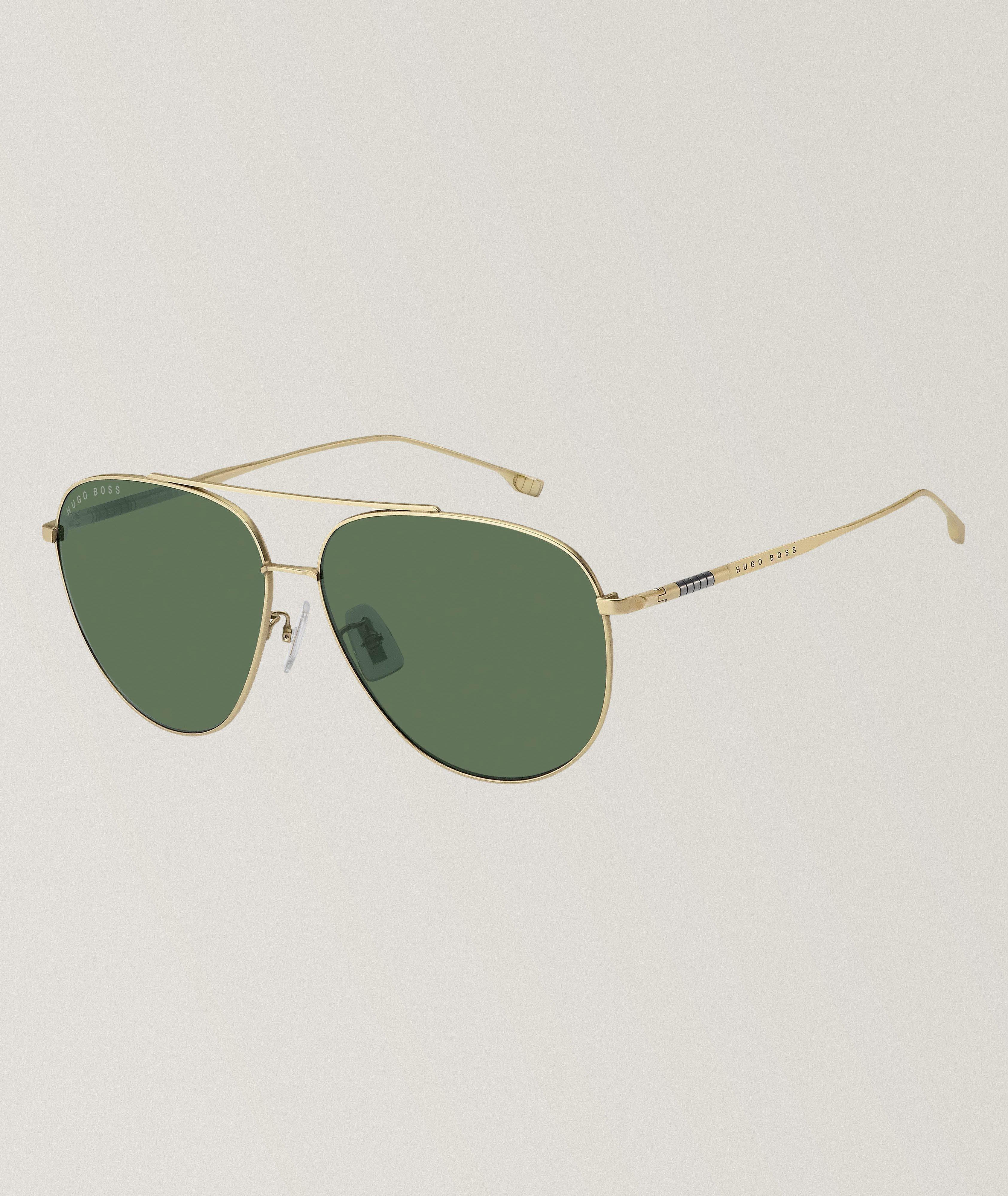 Hugo Boss Matt Gold Sunglasses With Green Lenses  image 2