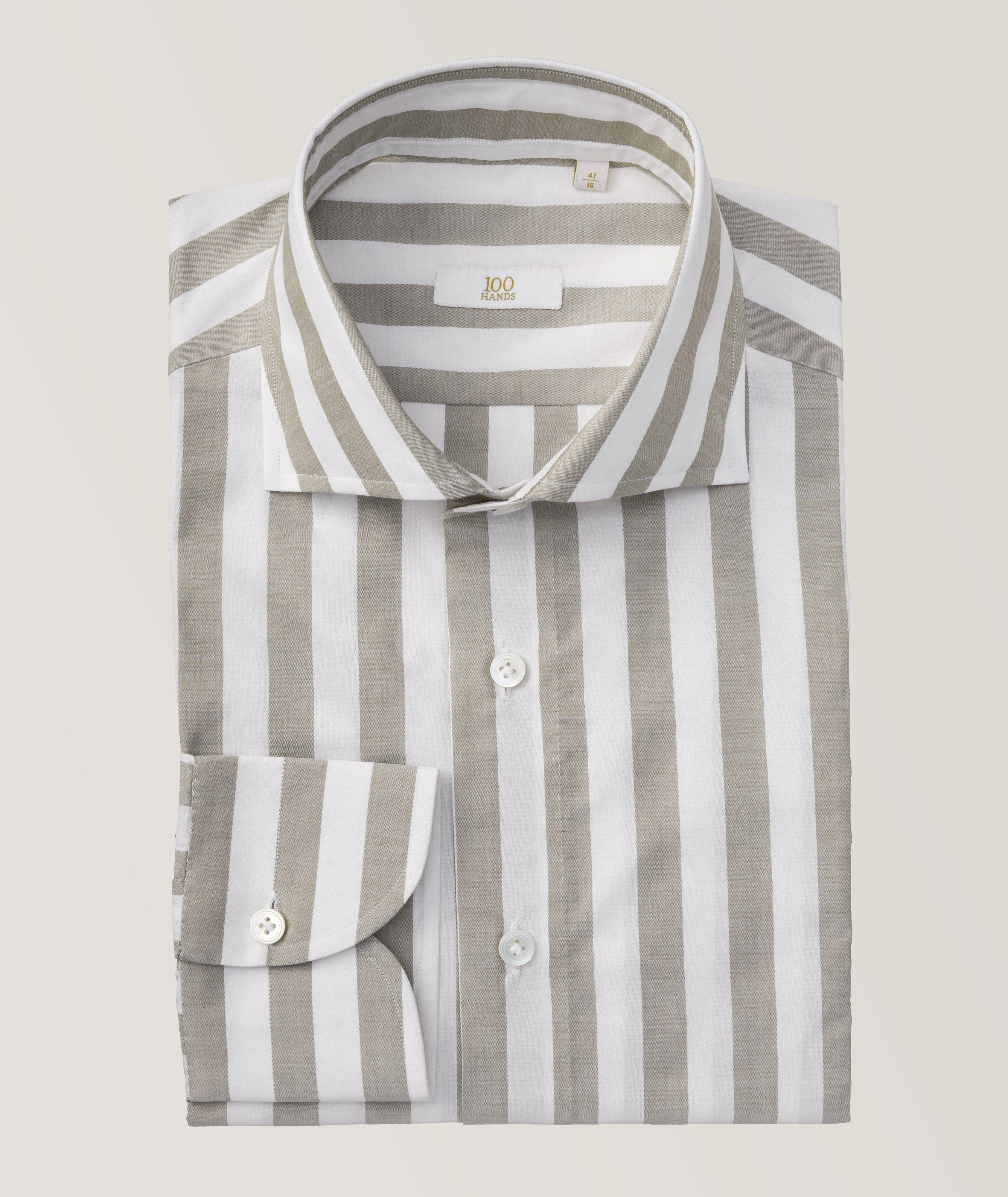 Gold Line Striped Pattern Linen-Cotton Dress Shirt image 0