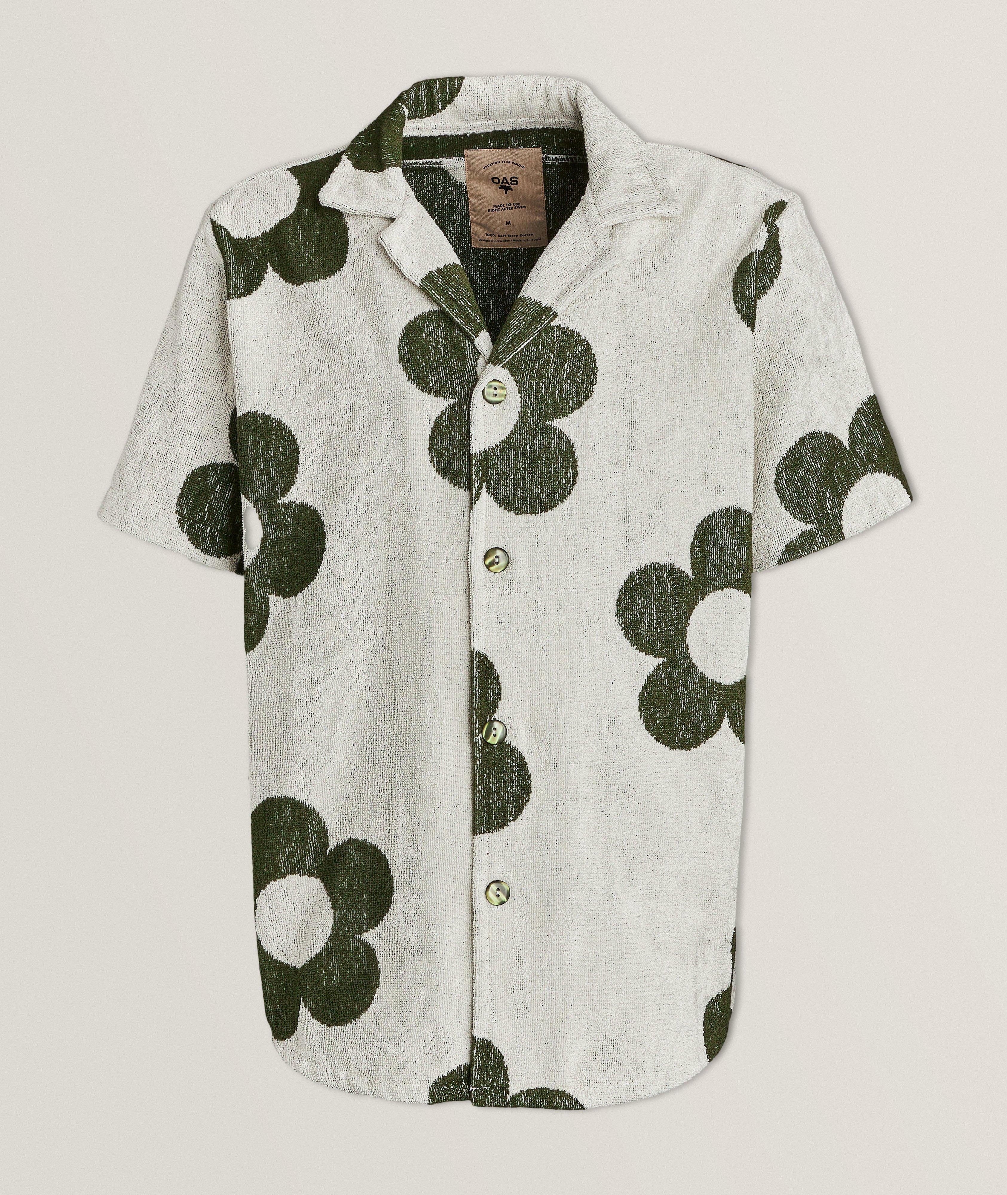 Chemise en tissu bouclé à motif floral et à col cubain image 0