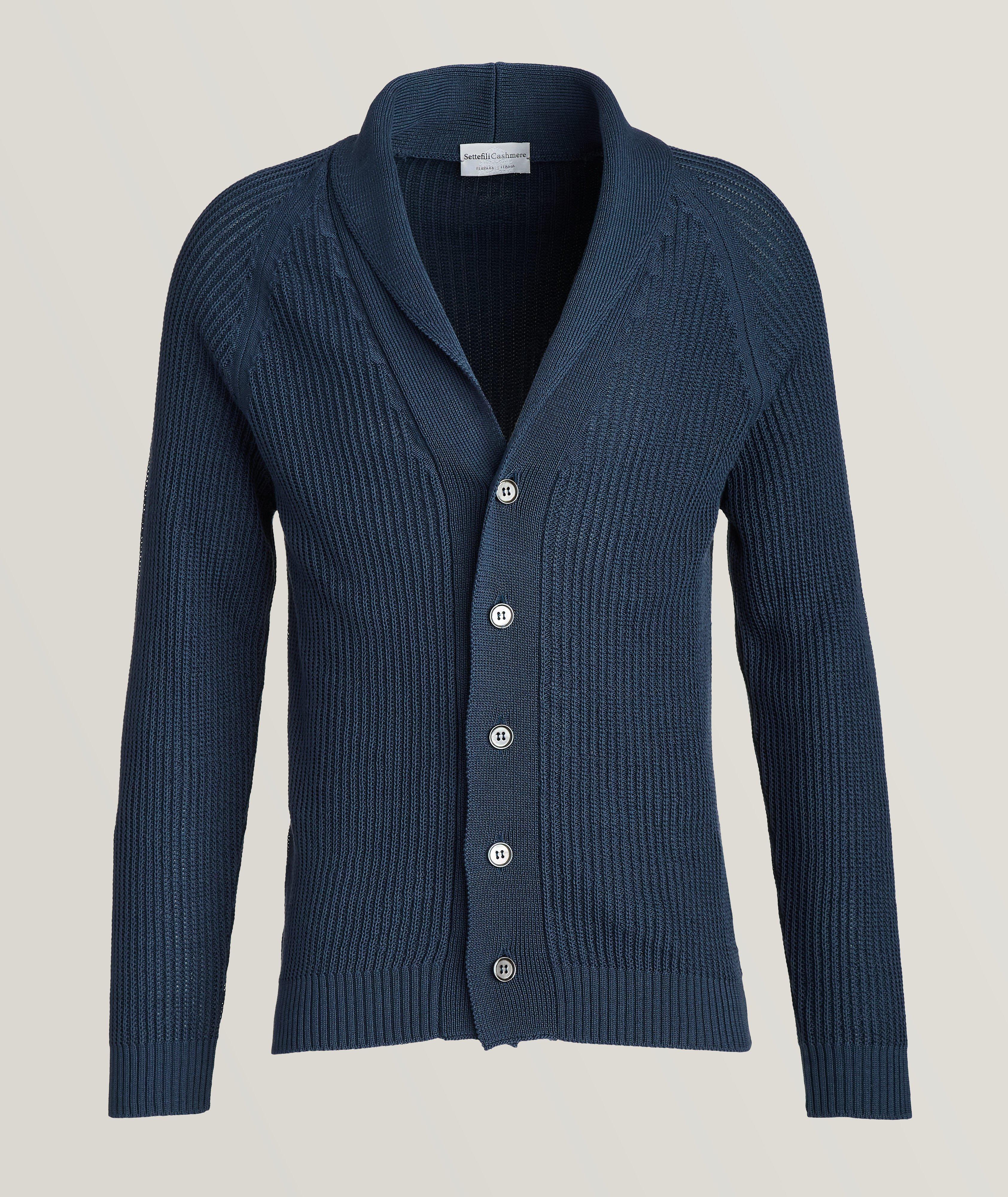 Cardigan en tricot côtelé de coton à col châle image 0