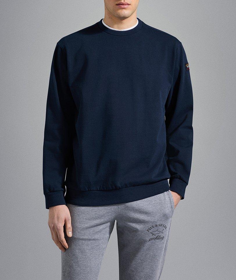 Pull en coton à encolure ronde avec écusson de marque image 1