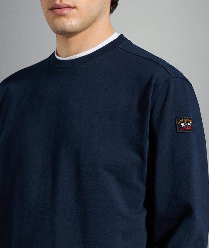 Pull en coton à encolure ronde avec écusson de marque image 4