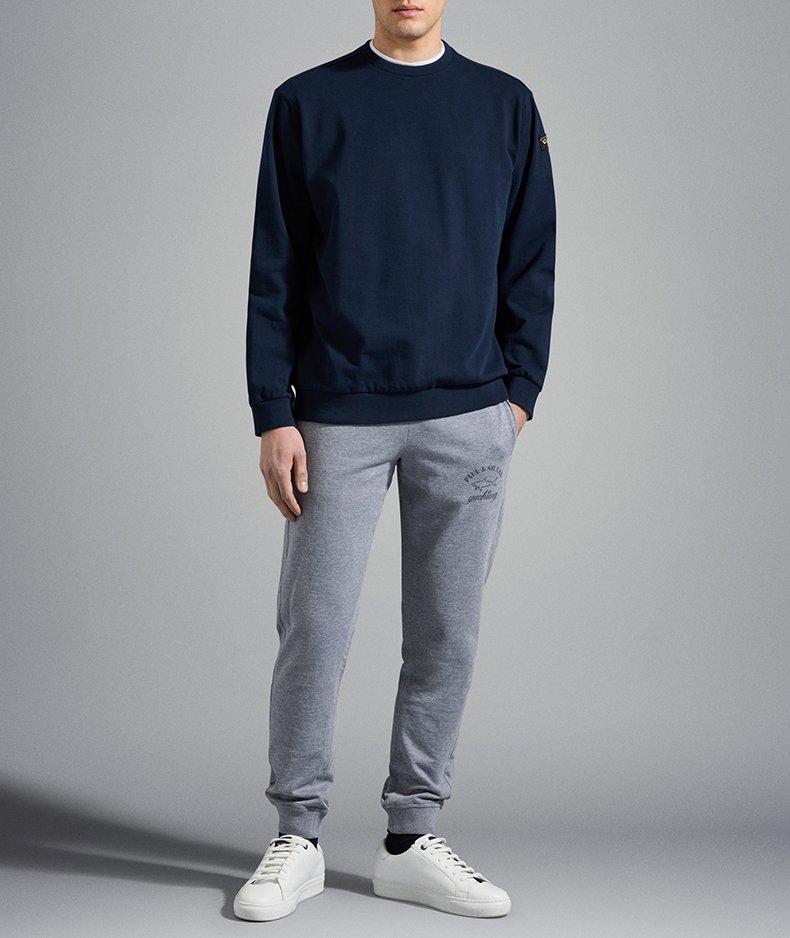 Pull en coton à encolure ronde avec écusson de marque image 5