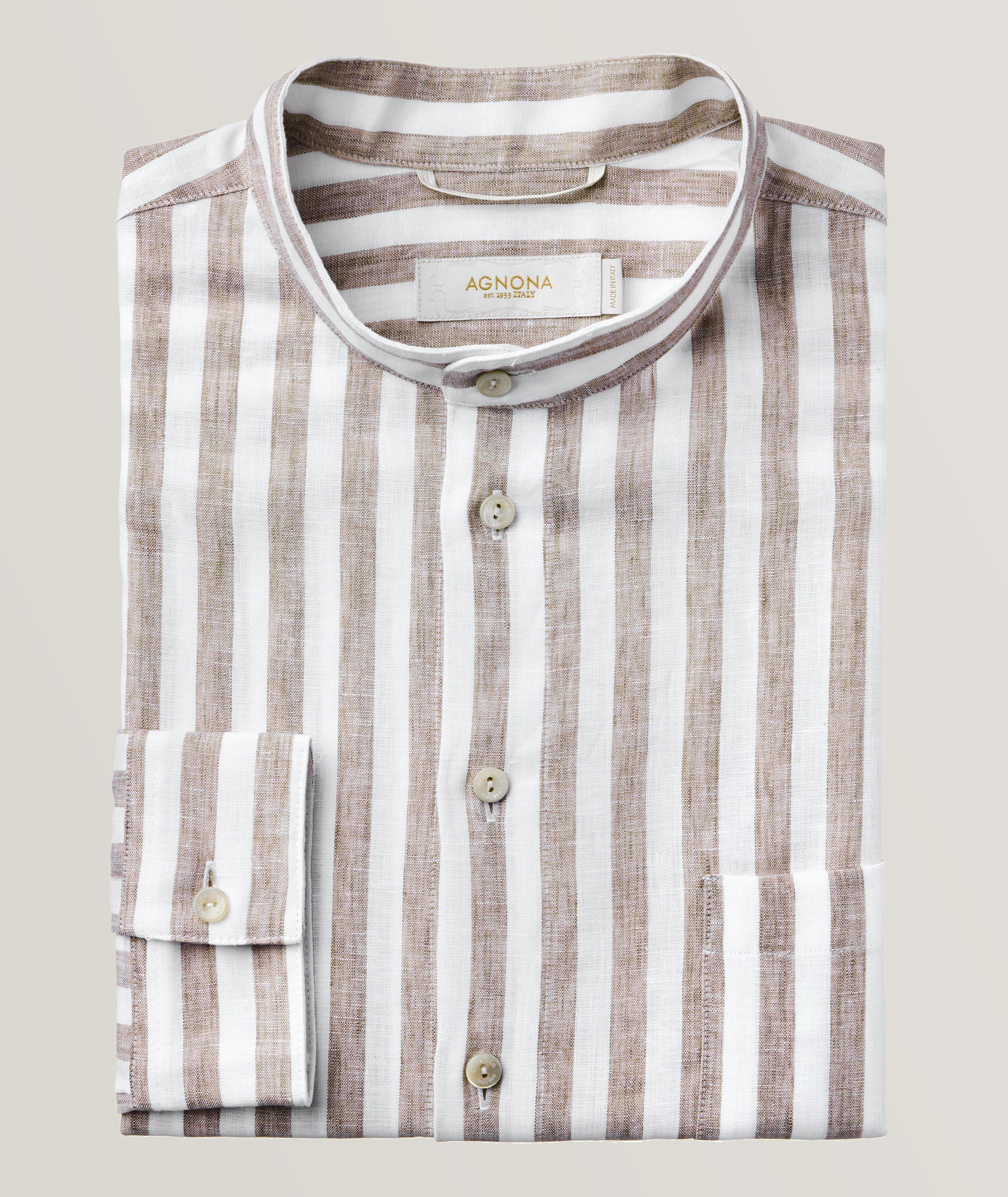 Stripe Patterned Linen Sport Shirt image 0