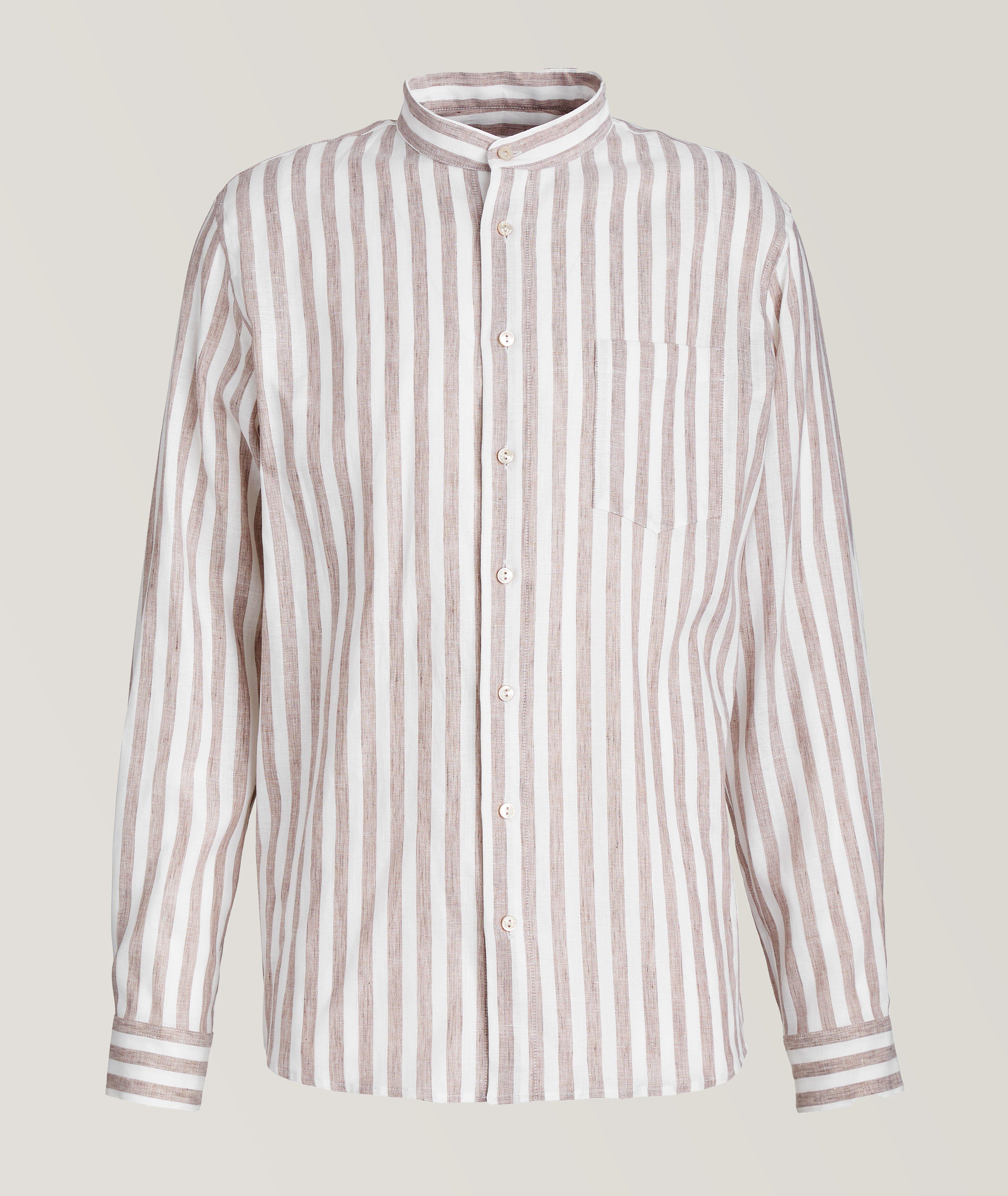 Stripe Patterned Linen Sport Shirt image 1