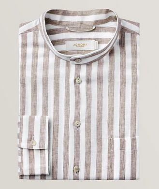 Agnona Stripe Patterned Linen Sport Shirt