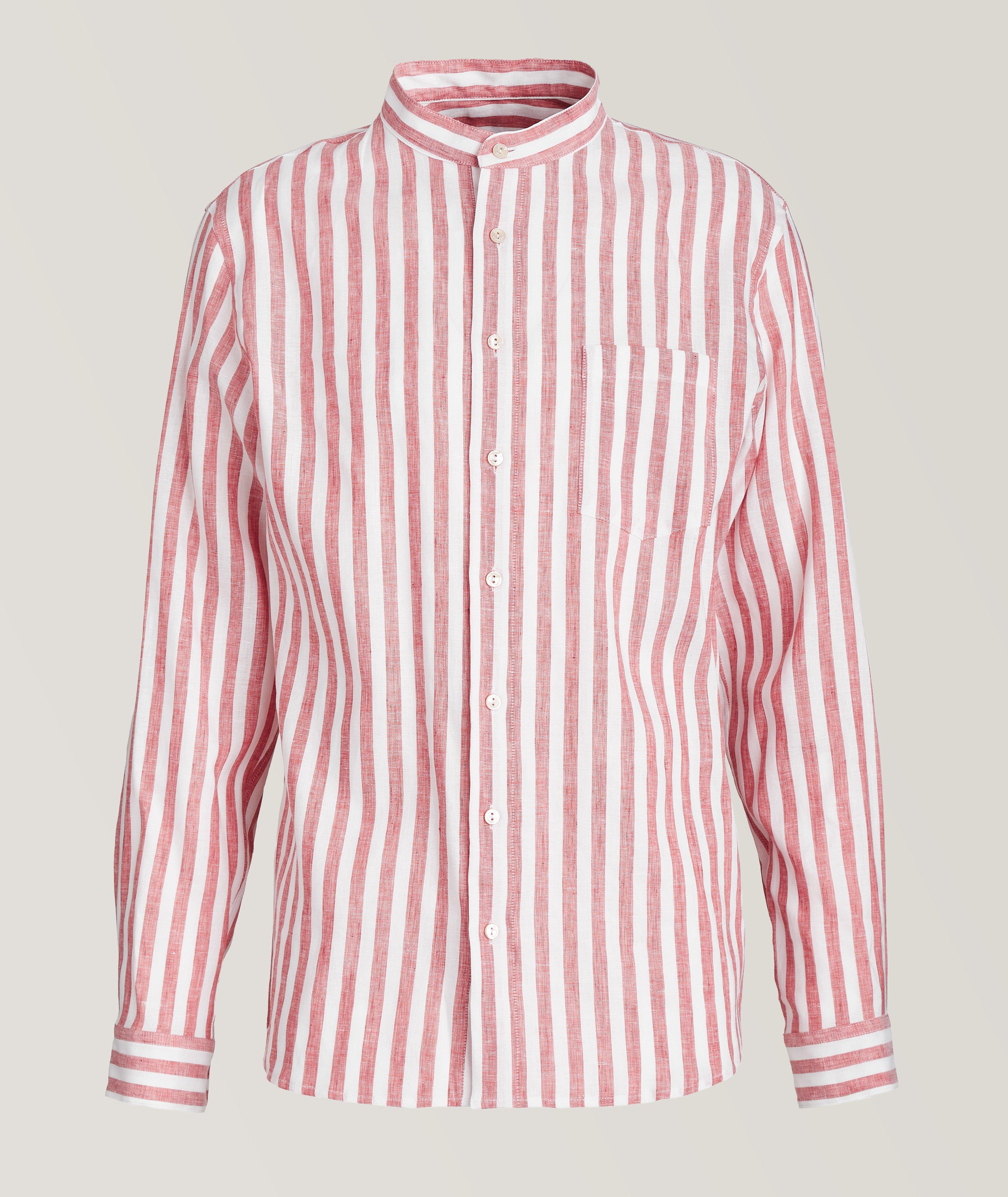 Stripe Patterned Linen Sport Shirt image 0
