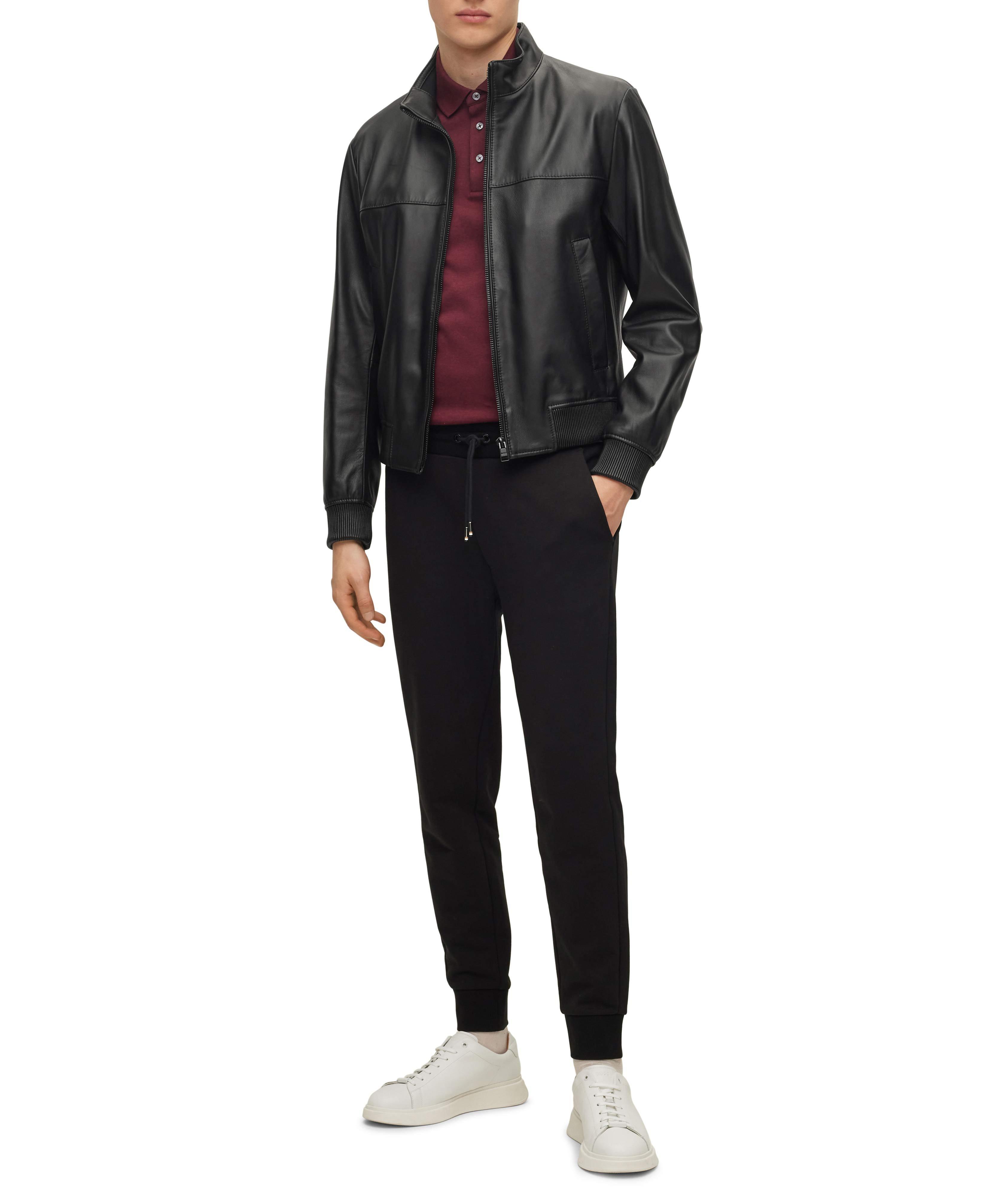 Men'S Pig Napa Leather Big And Tall Bomber Jacket Black main image 0