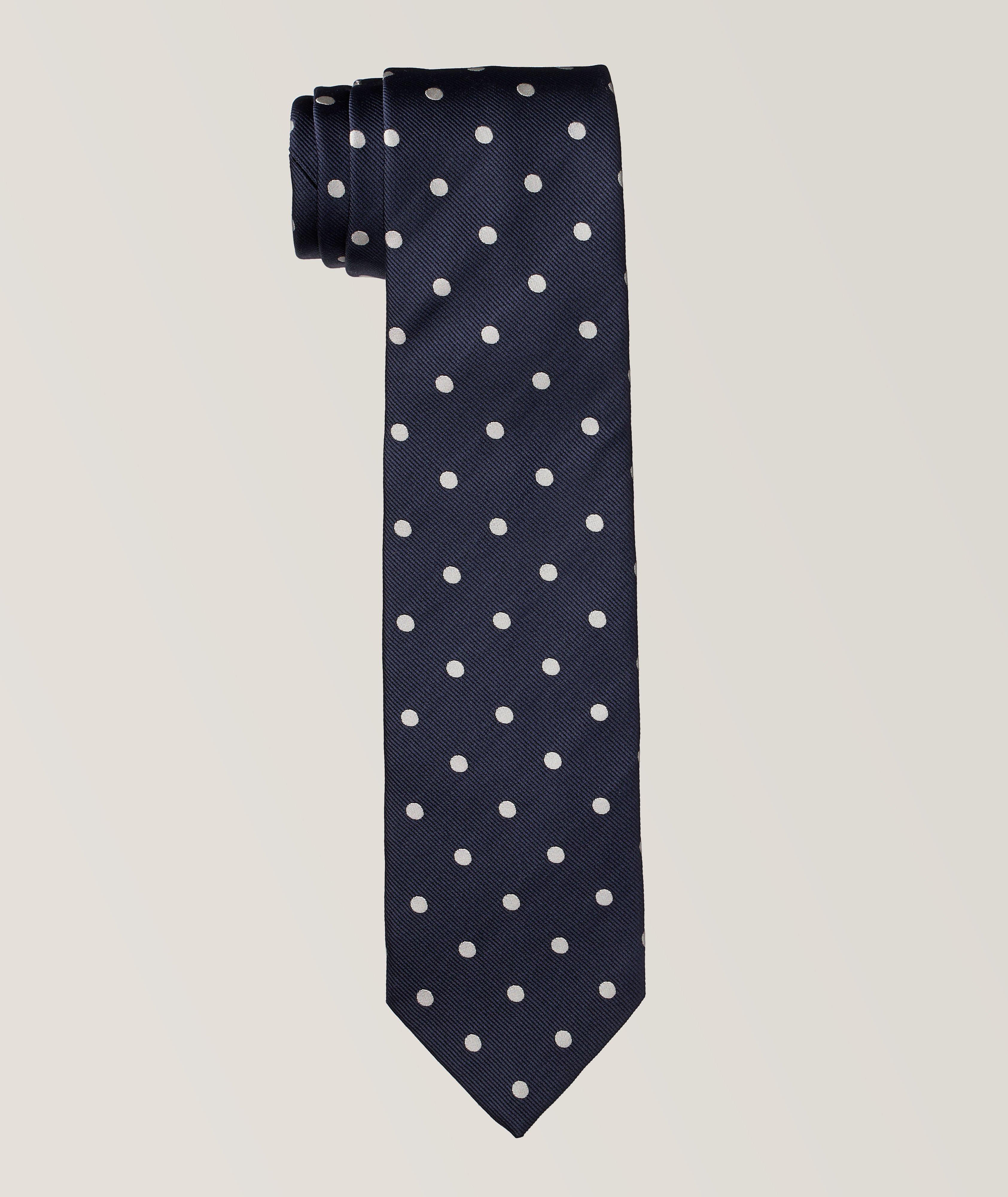 Embroidered Polka Dot Pattern Silk Tie image 0