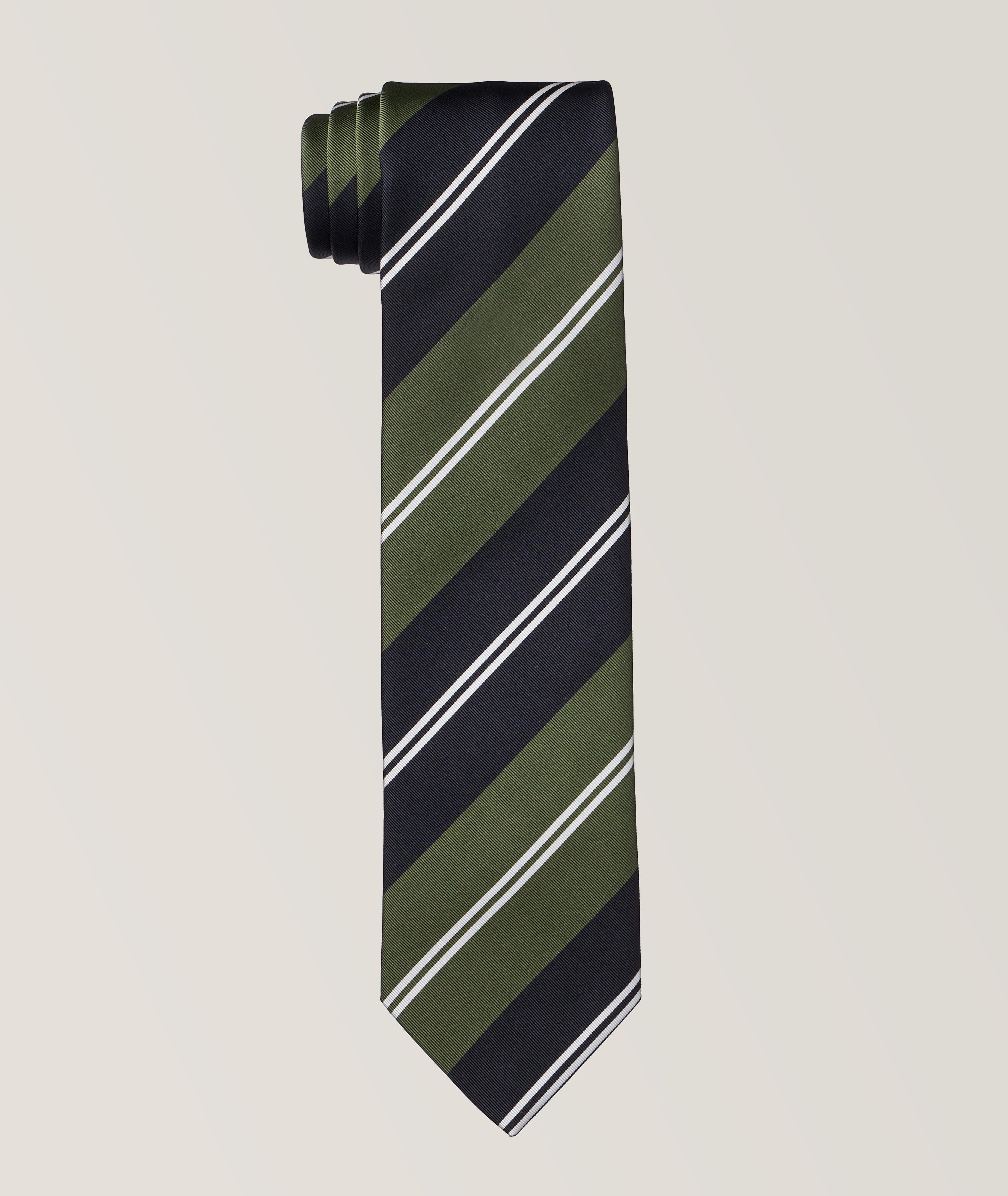 Regimental Striped Pattern Silk-Cotton Tie image 0