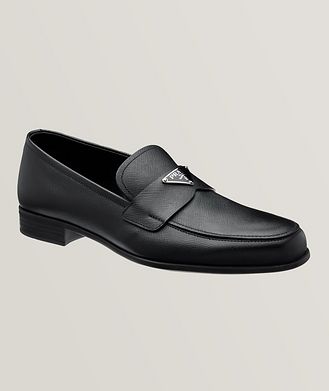 Prada Plaque Logo Grained Leather Loafers