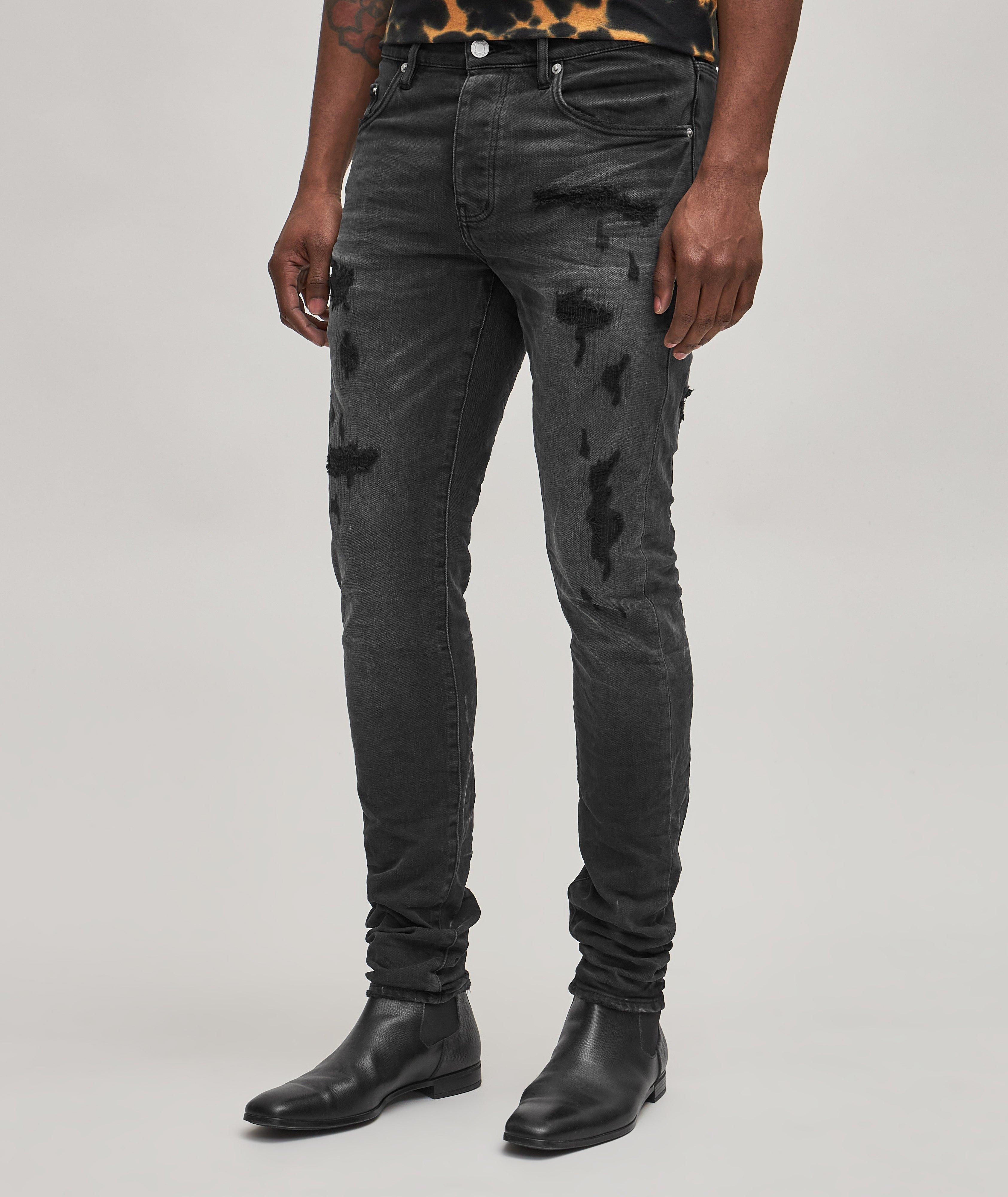 P001 Black Distressed Wash Skinny Jeans image 1