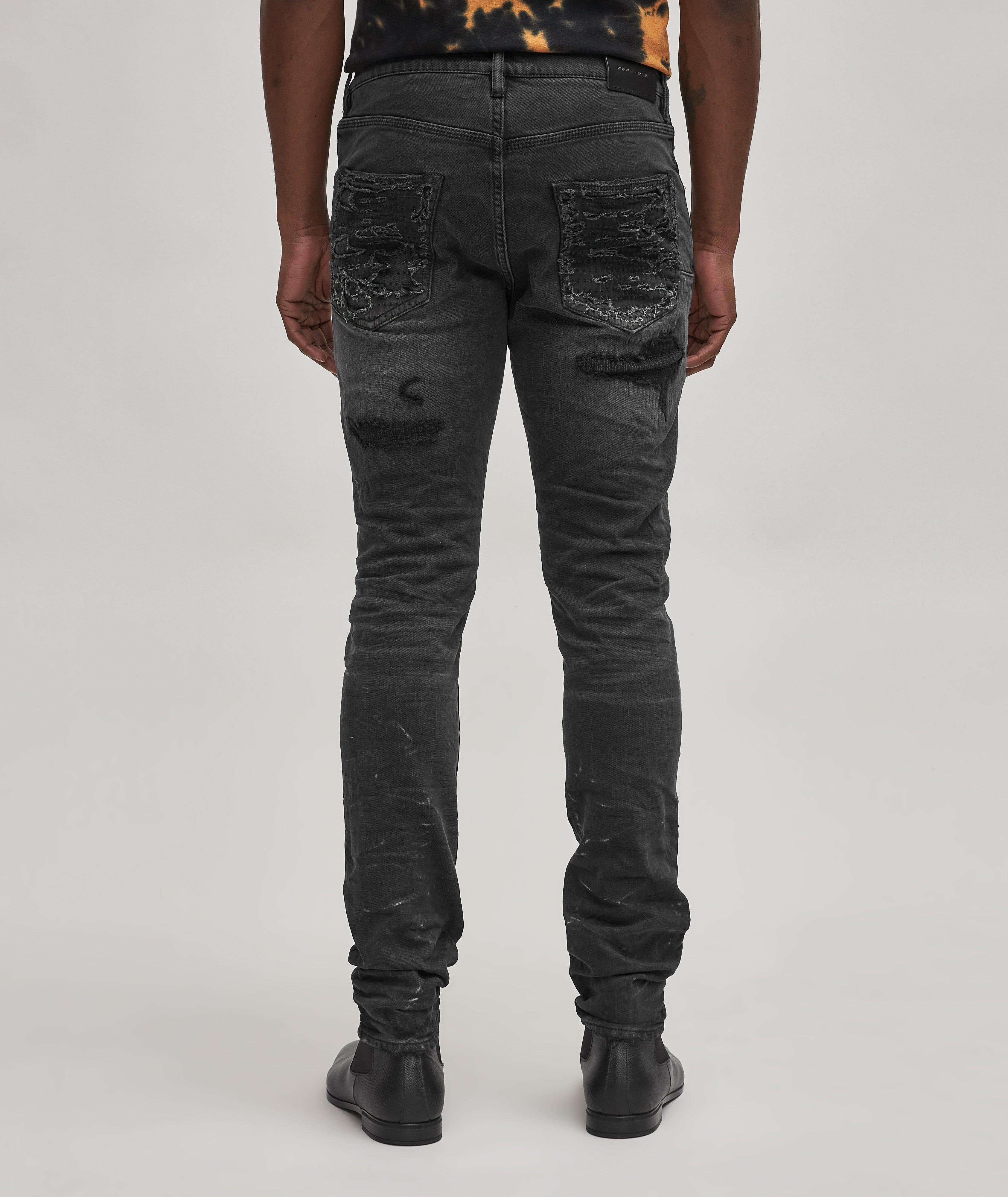 P001 Black Distressed Wash Skinny Jeans image 2