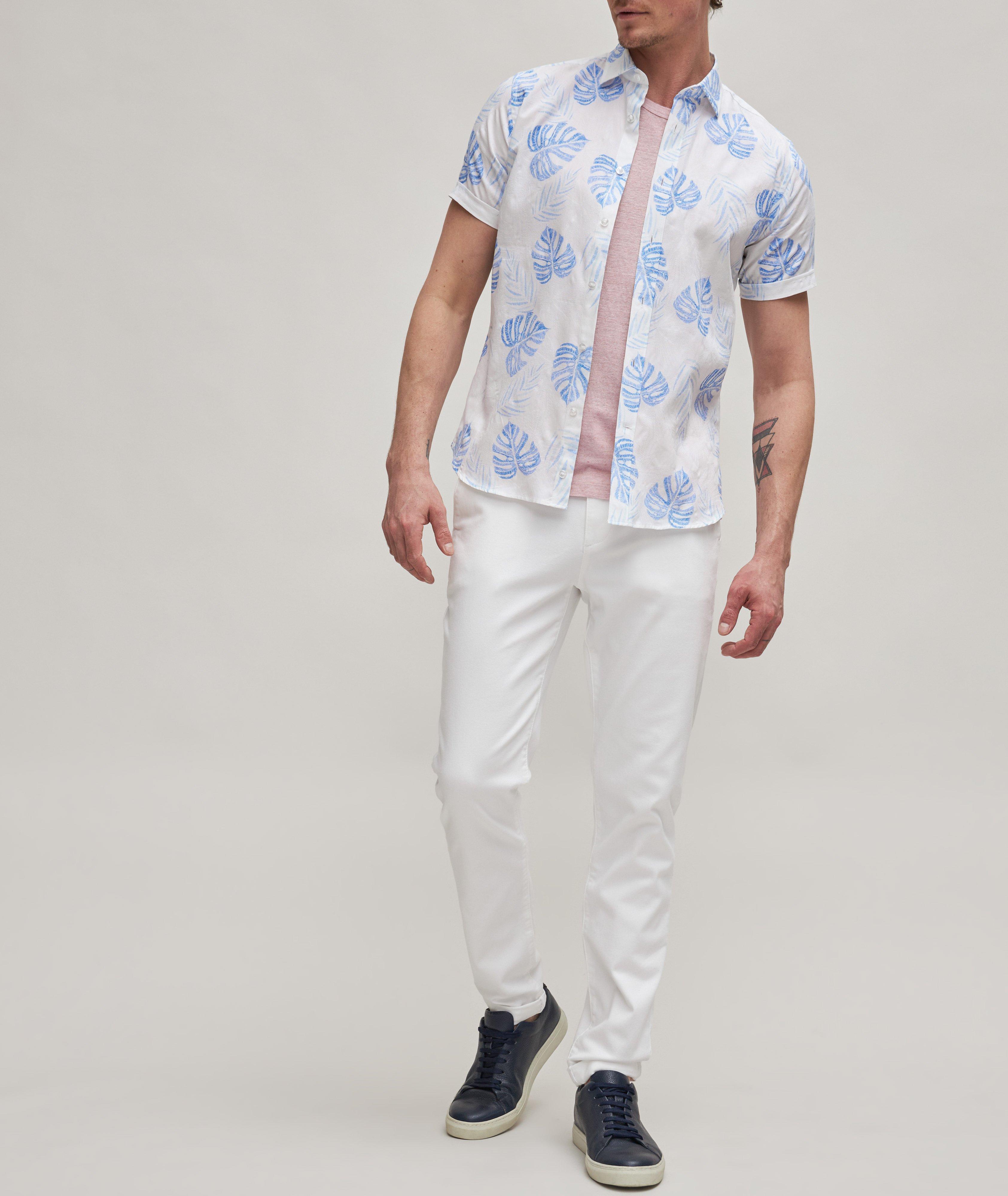 Patrick Assaraf Short-Sleeve Textured Cotton Floral Shirt, Sport Shirts