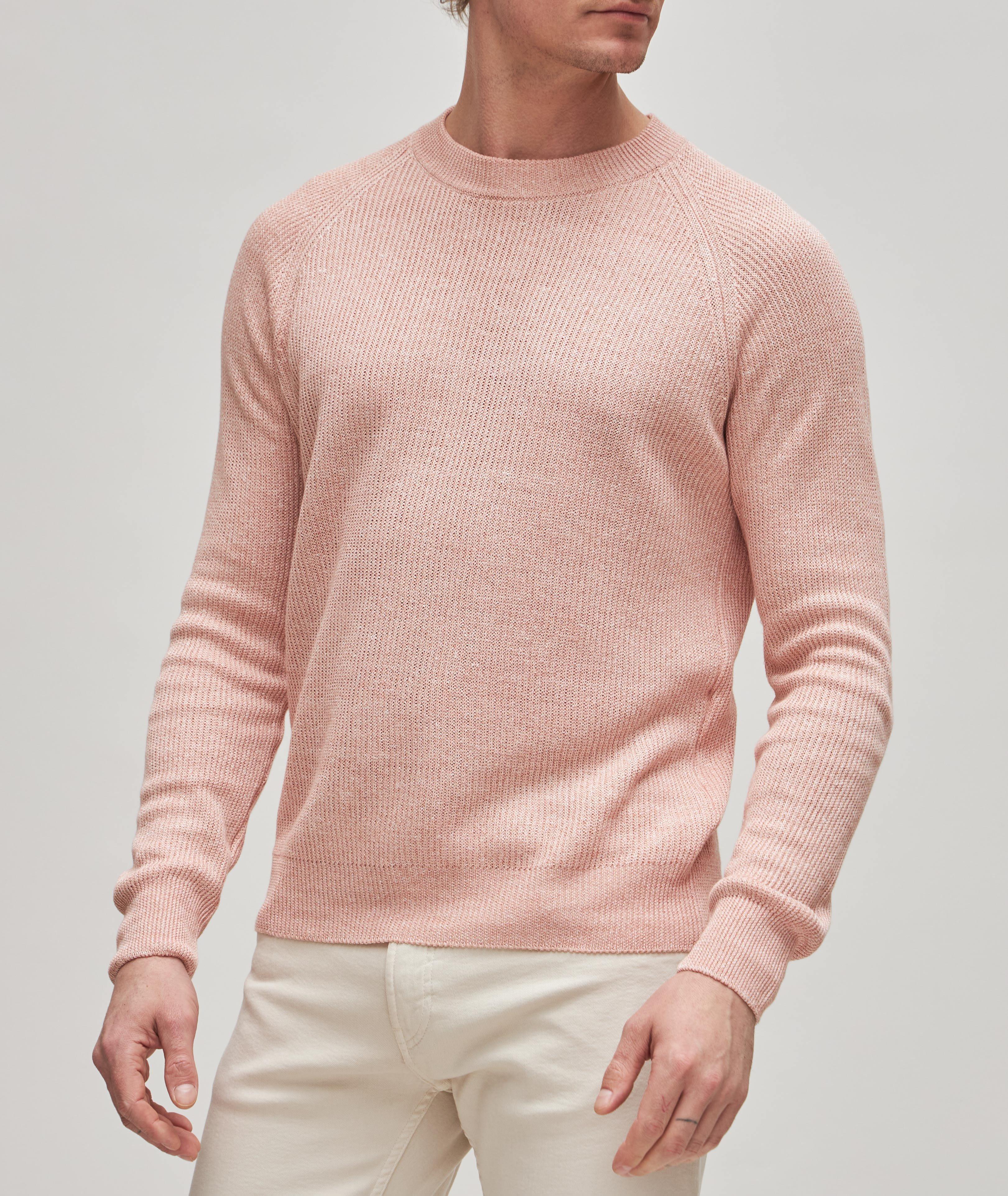 Linen Cotton Ribbed Knit Crewneck Sweater  image 2