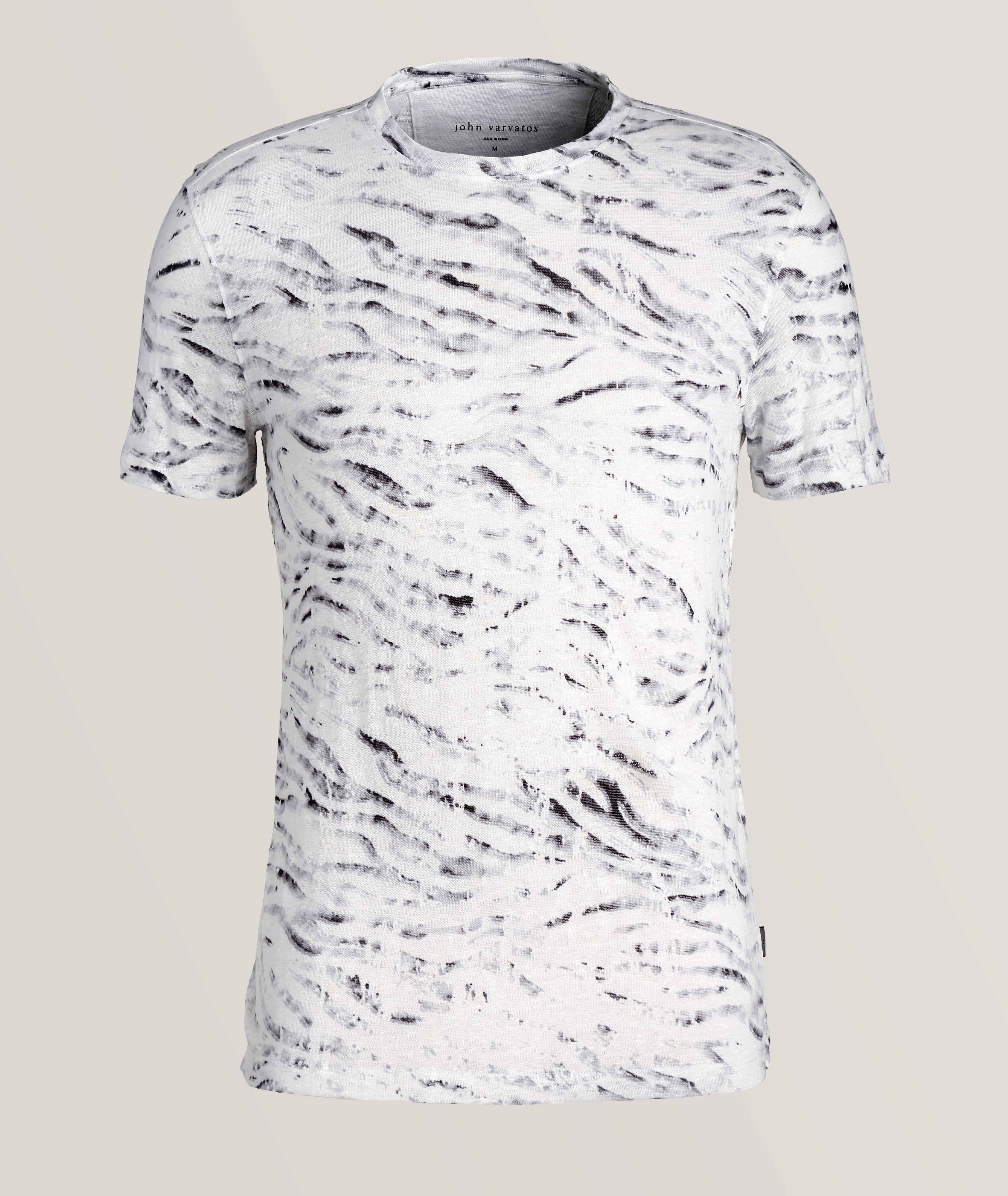 T-shirt en lin à zébrures et à encolure ronde image 0