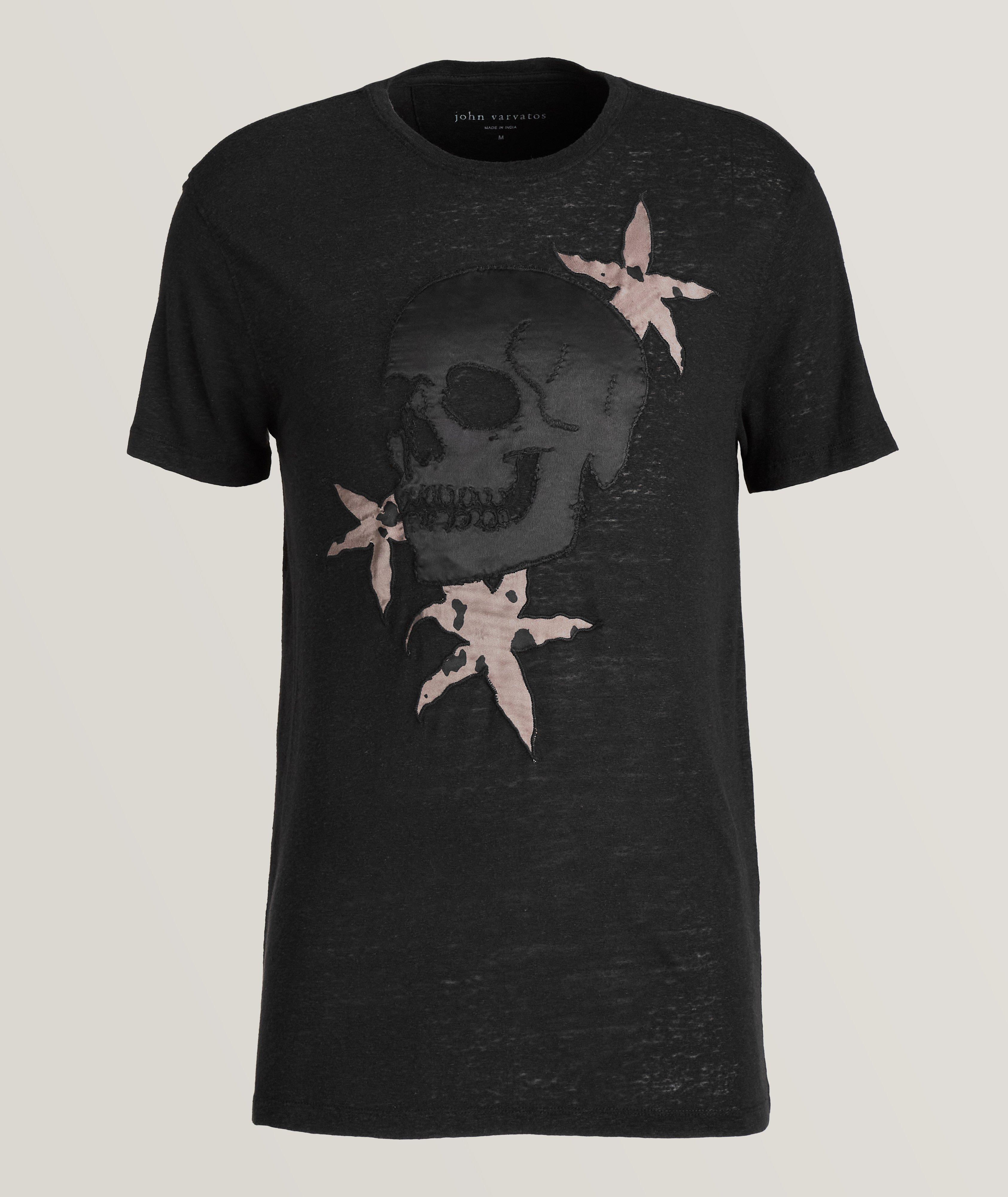 Floral Skull Print Cotton T-Shirt image 0