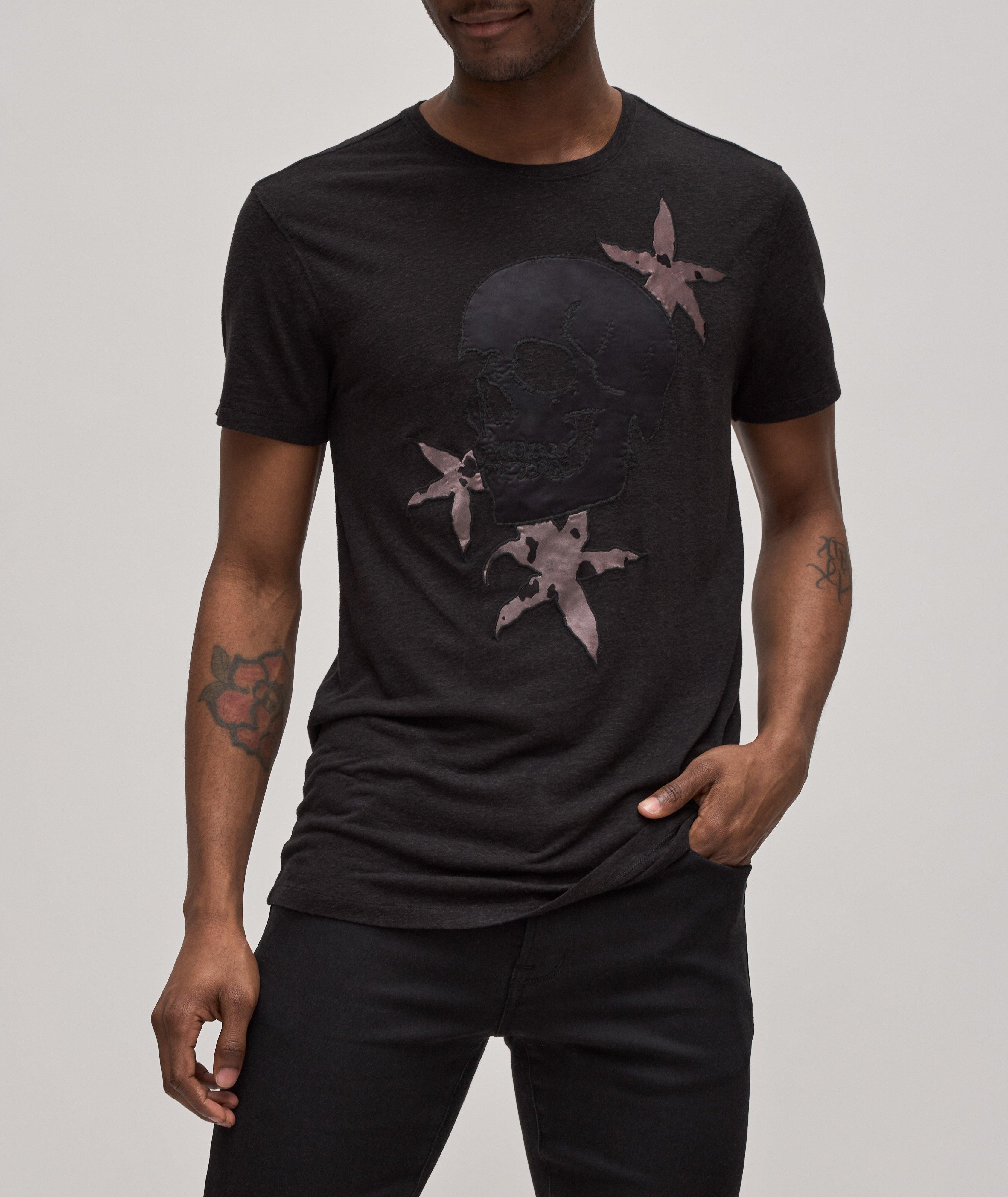 Floral Skull Print Cotton T-Shirt image 1