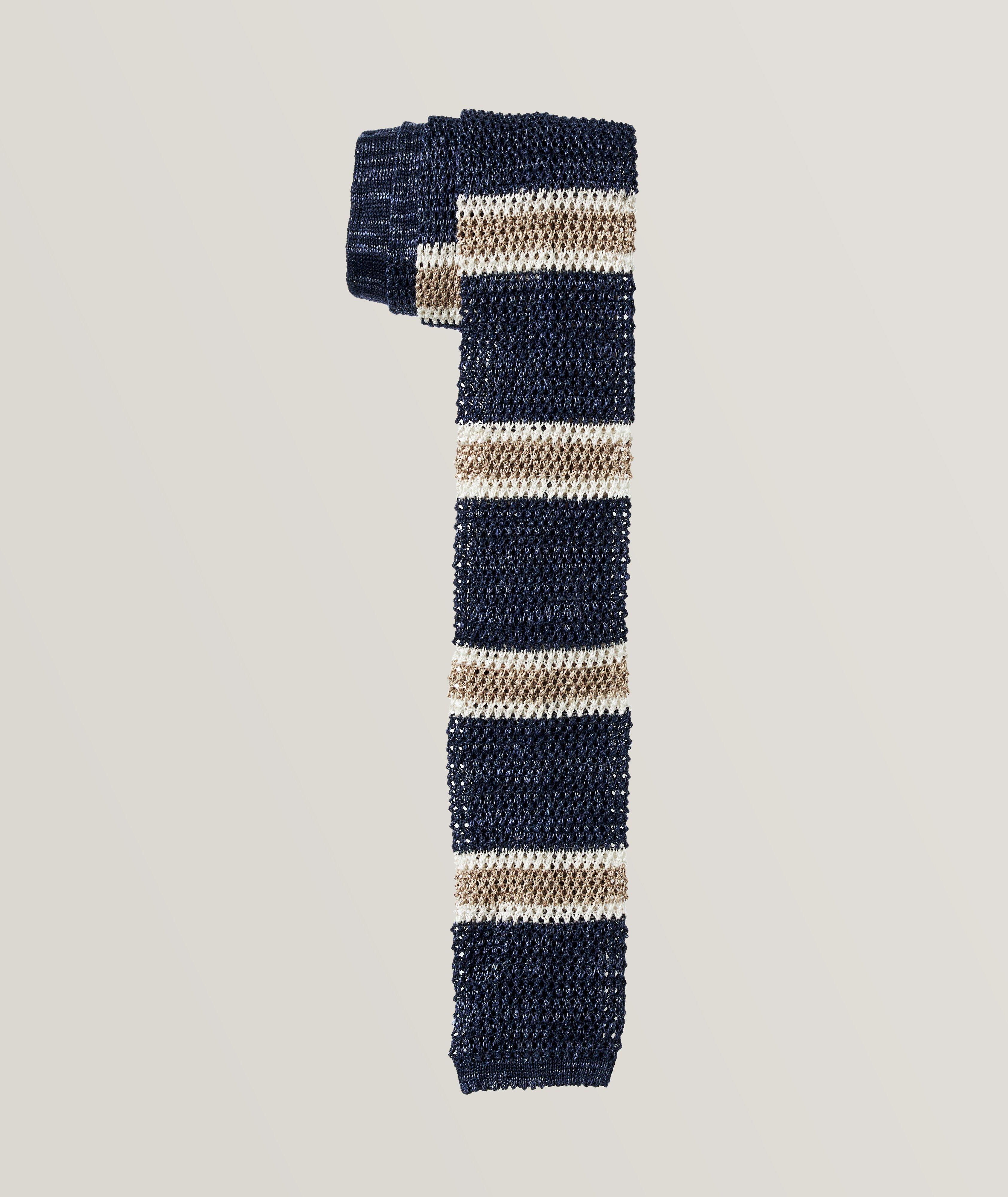 Striped Knit Linen-Cotton Tie image 0