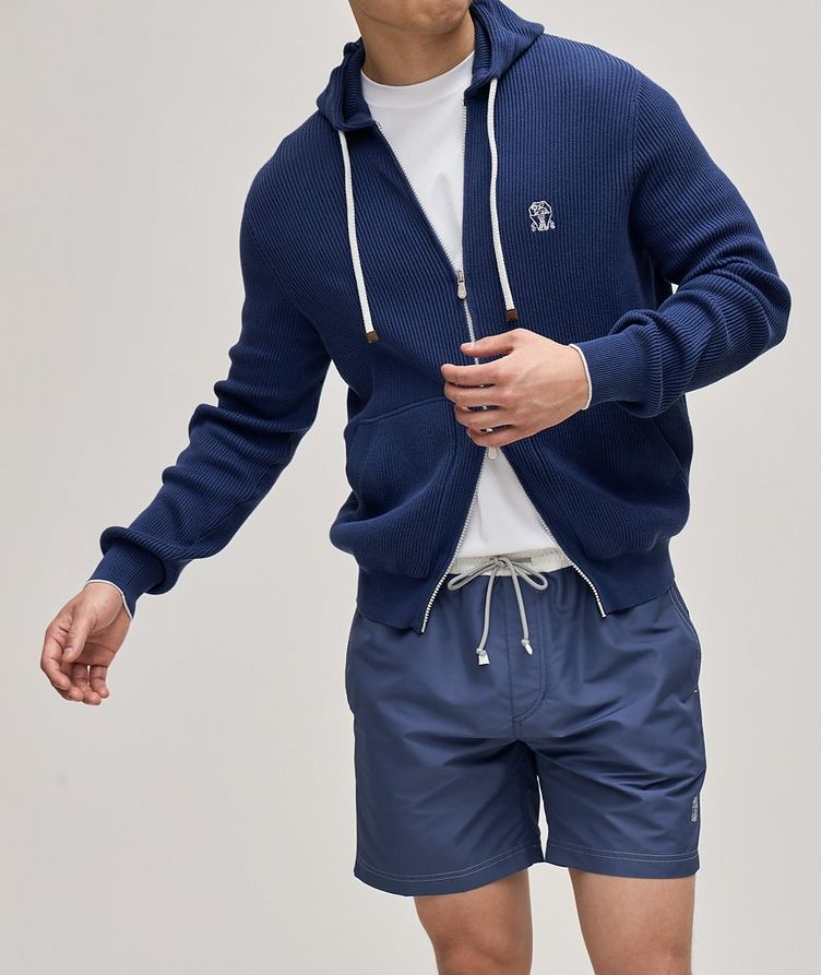 Cotton Rib Knit Zip-Up Hooded Sweater image 2